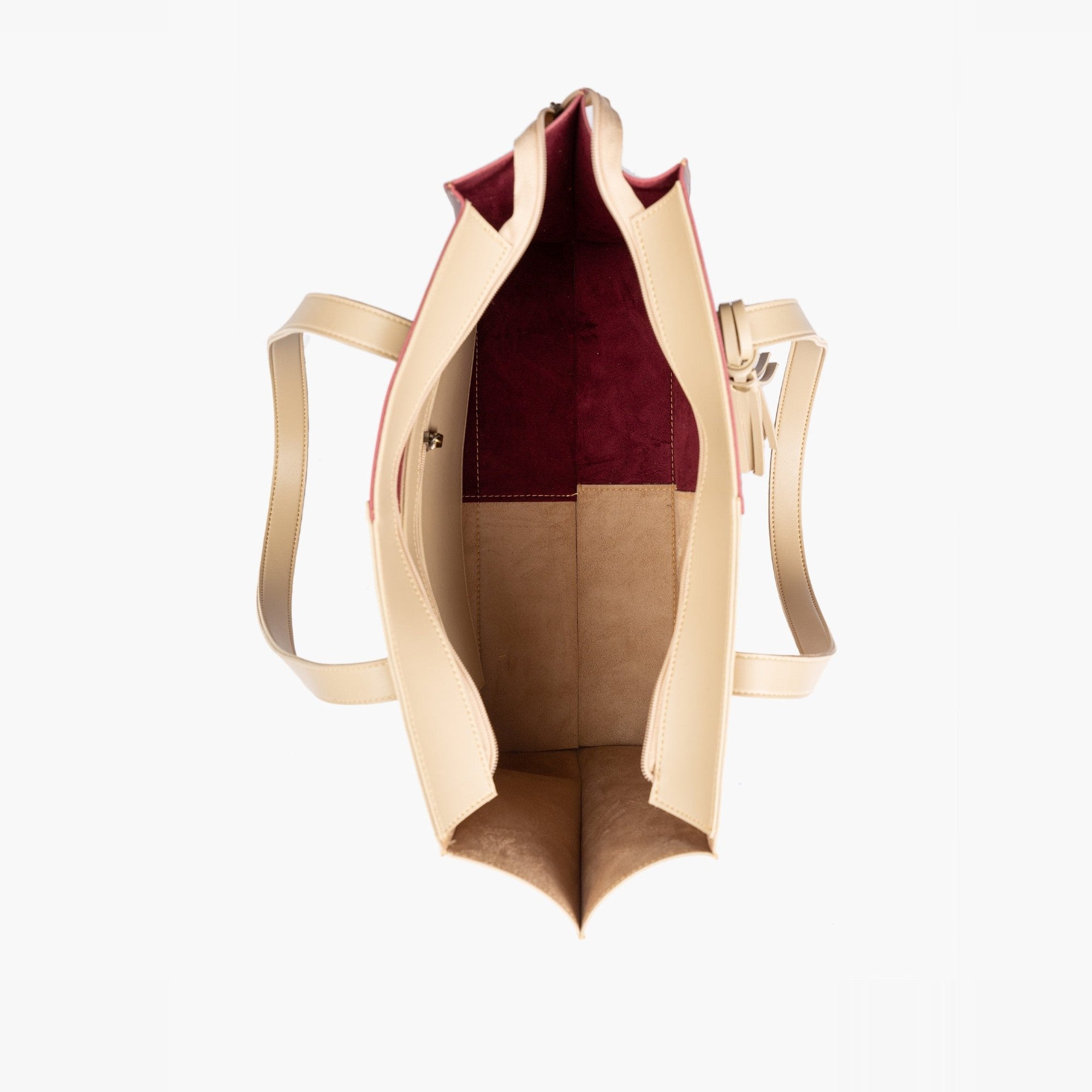 Off-white and burgundy over the shoulder tote bag