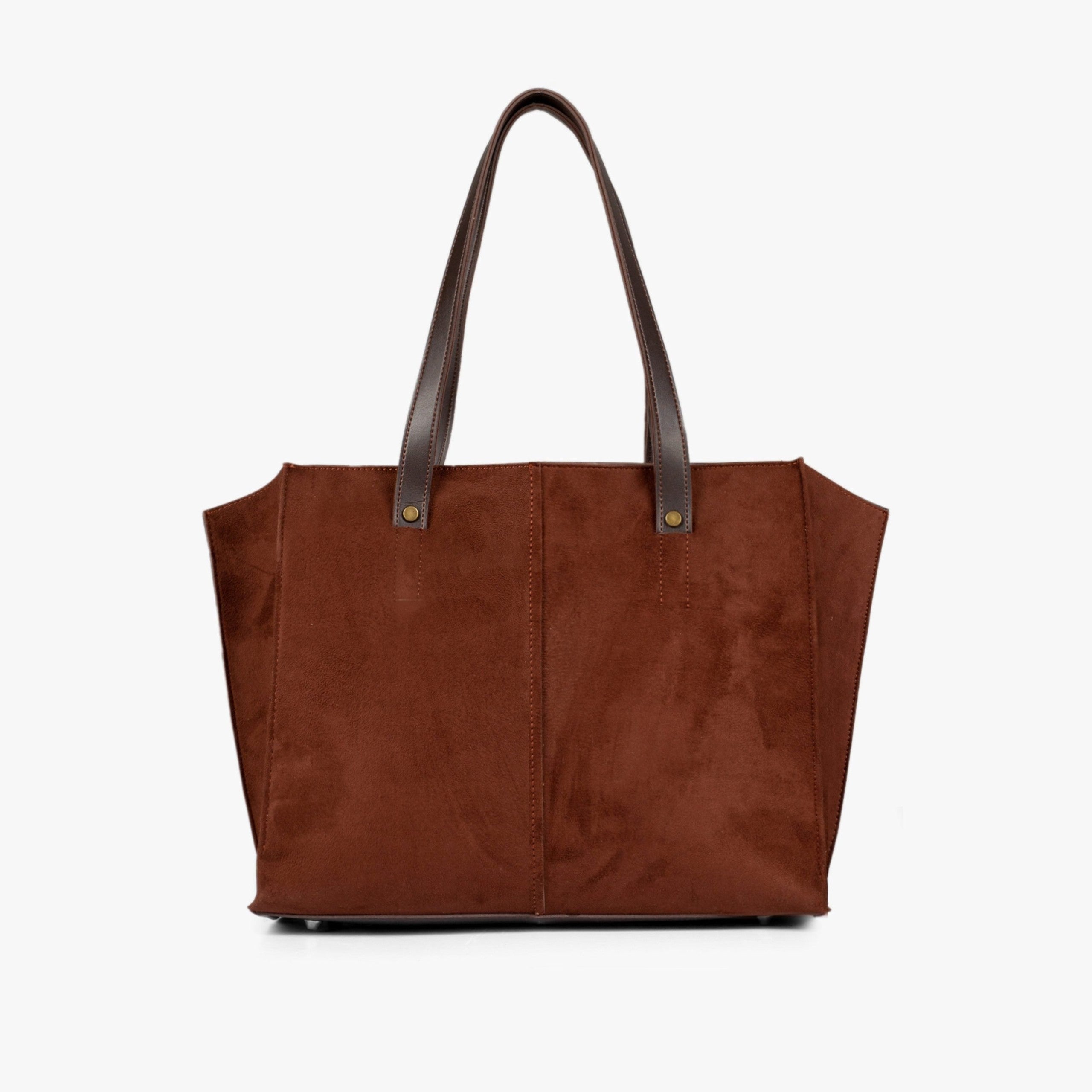 Dark brown suede over the shoulder tote bag