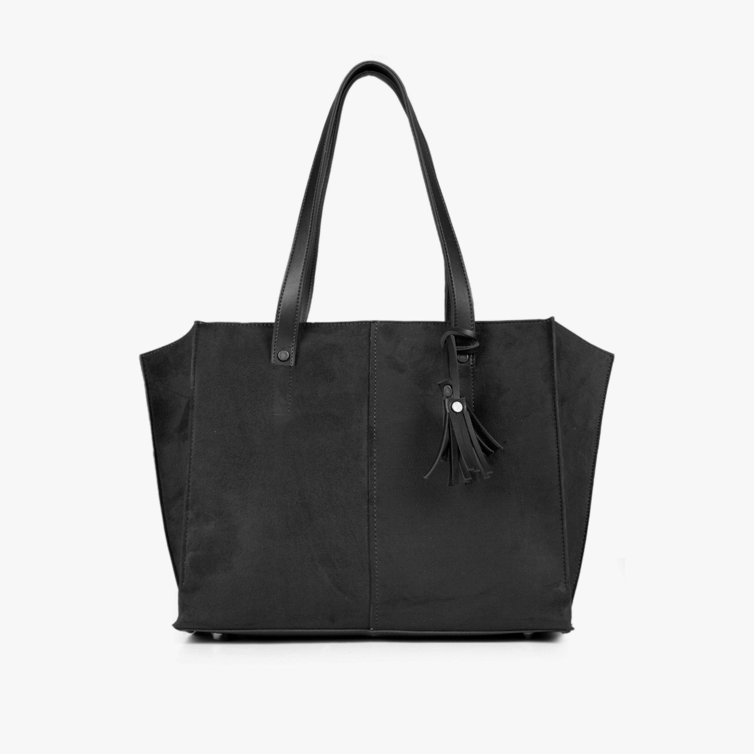 Black suede over the shoulder tote bag