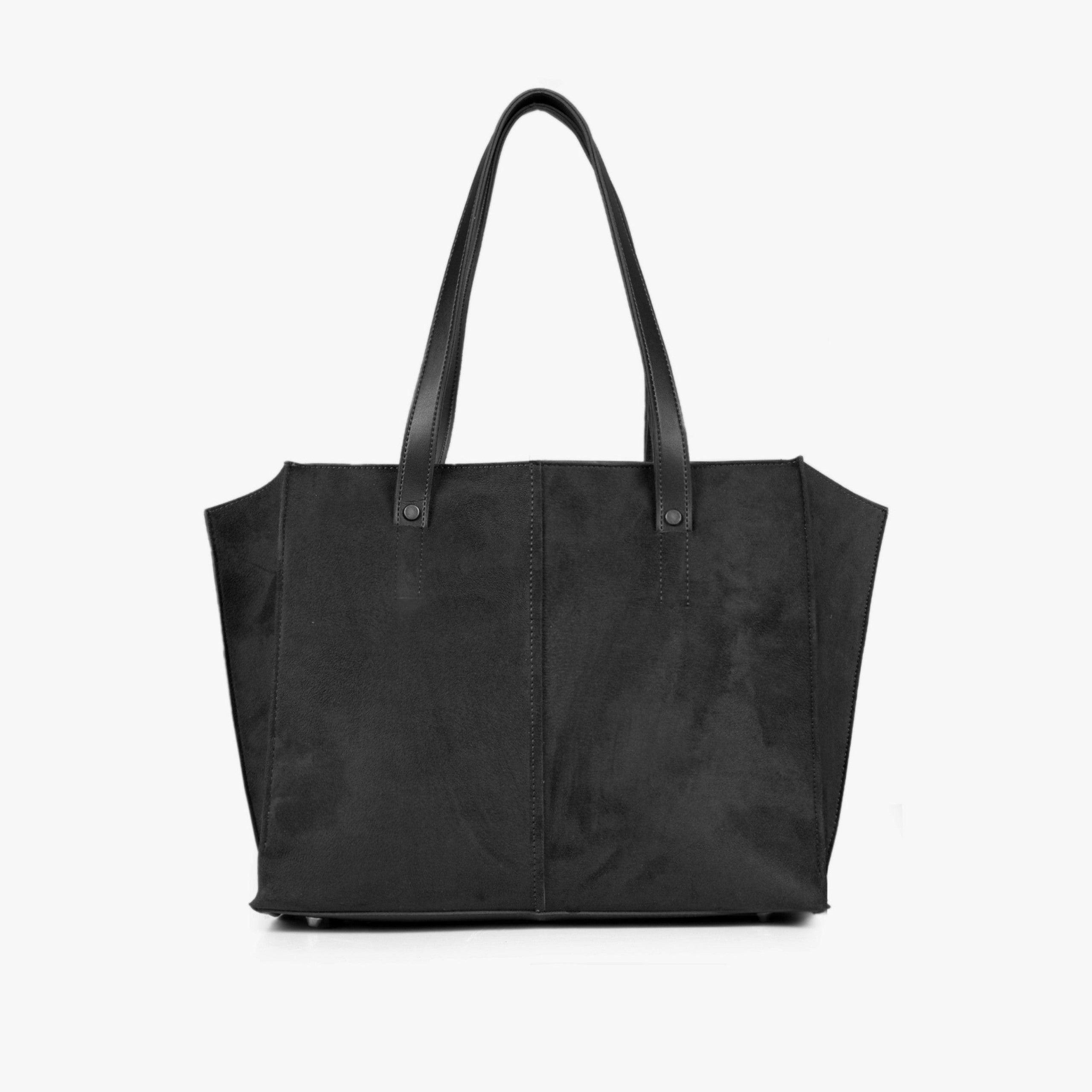 Black suede over the shoulder tote bag