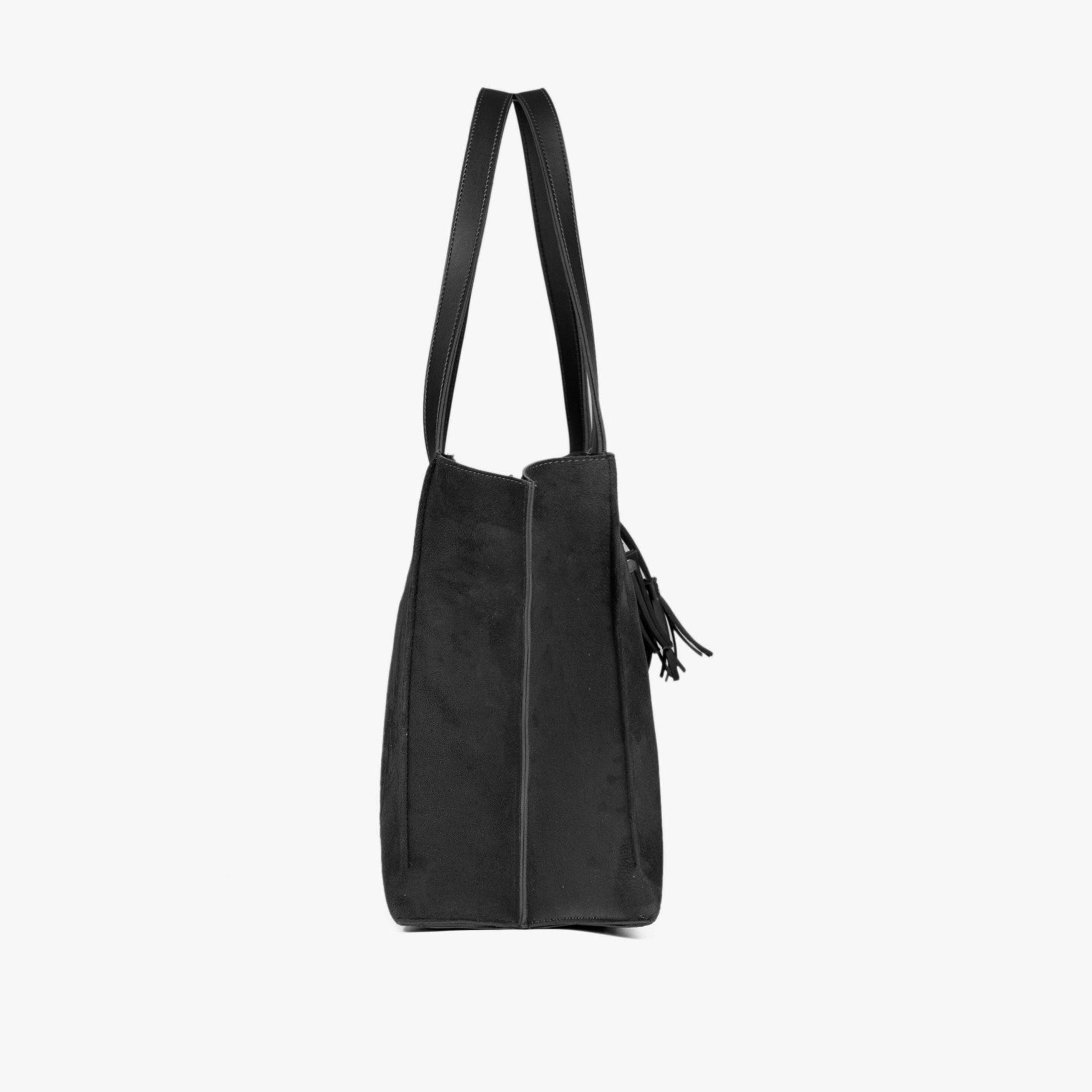 Black suede over the shoulder tote bag