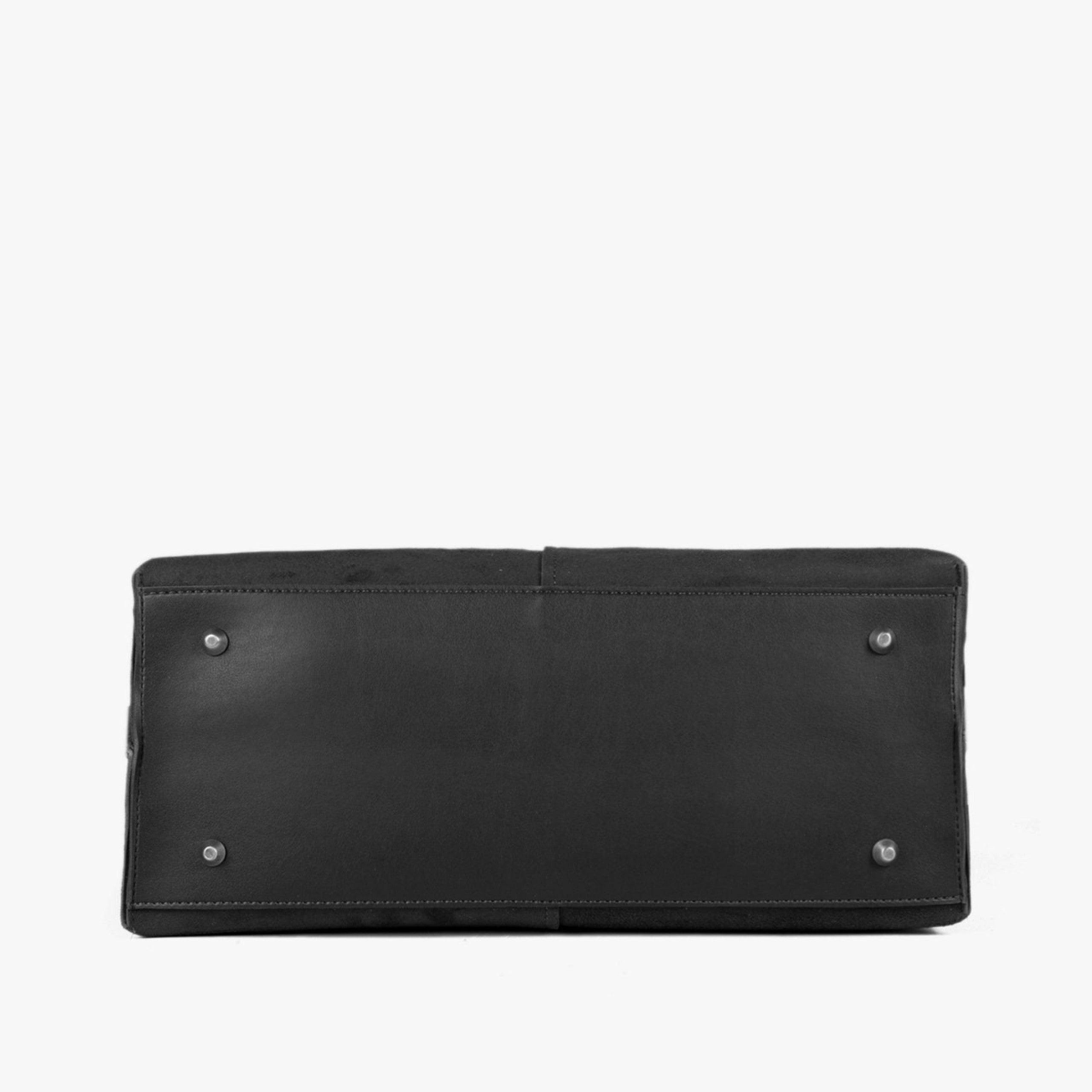 Black suede over the shoulder tote bag