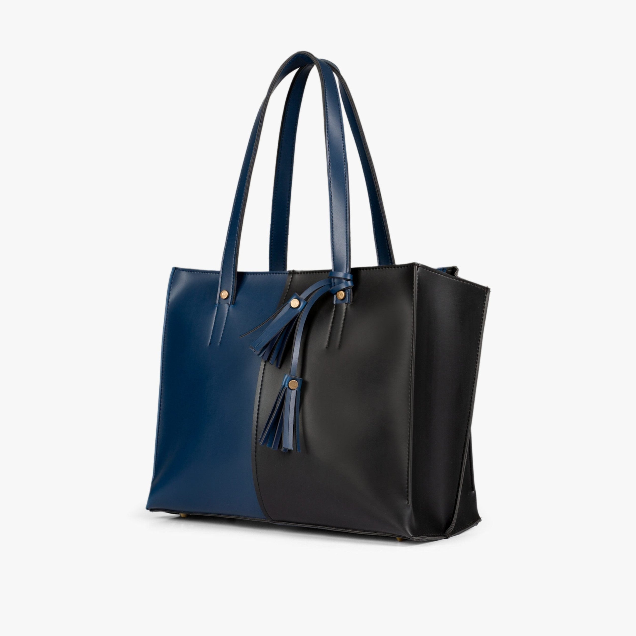 Blue and black over the shoulder tote bag