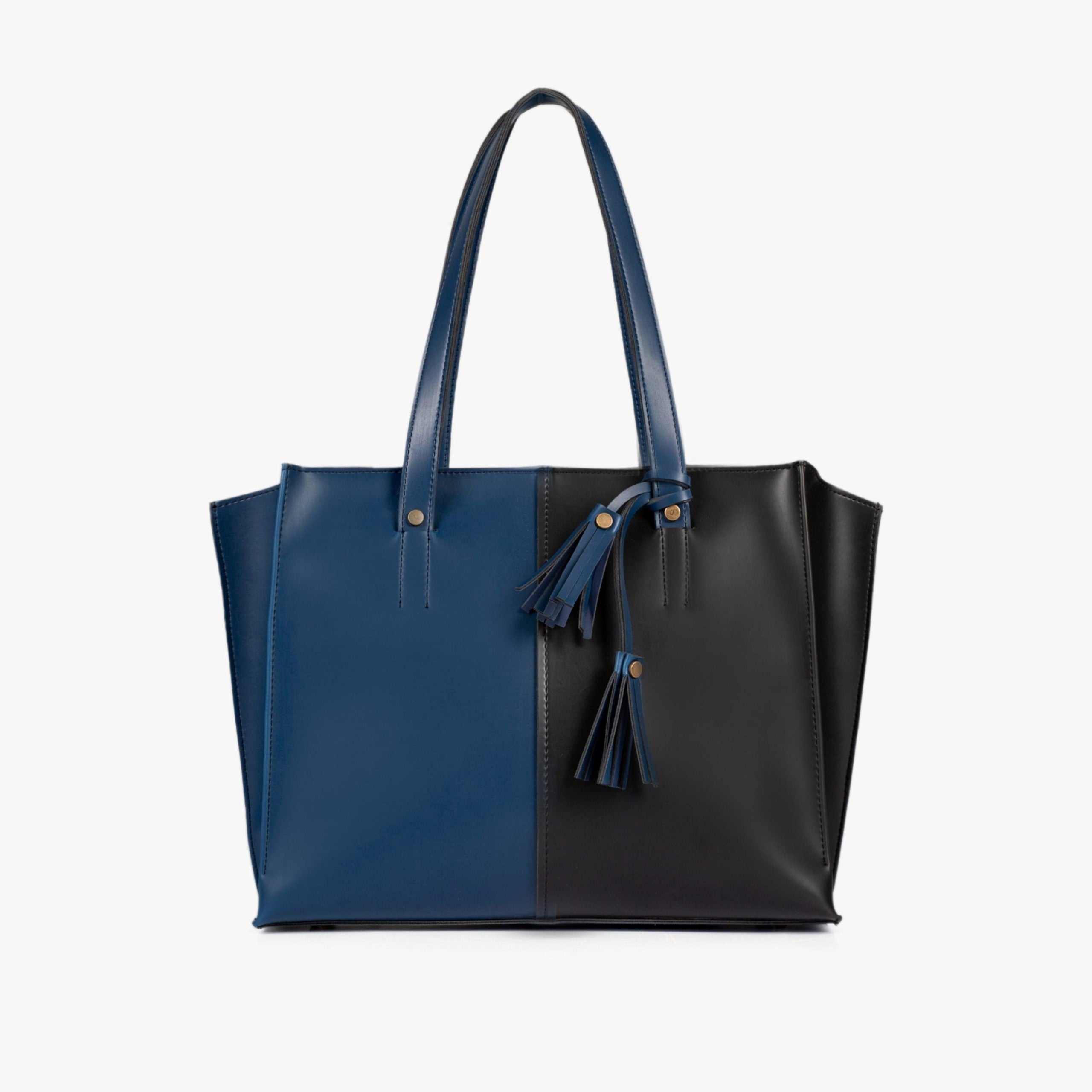 Blue and black over the shoulder tote bag
