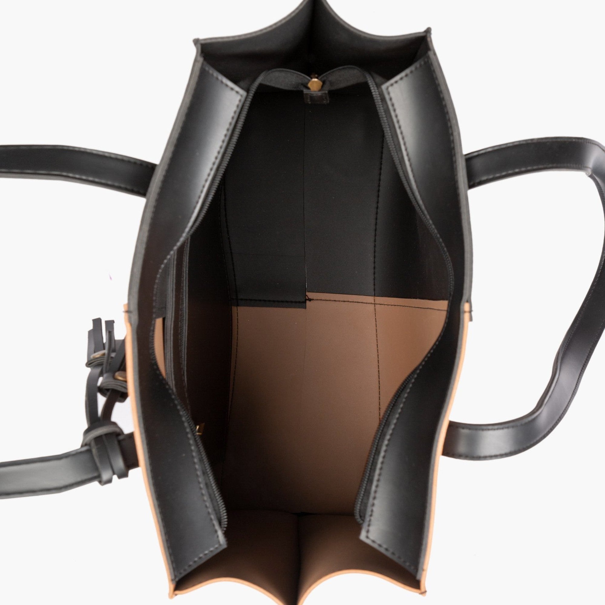 Tan and black over the shoulder tote bag