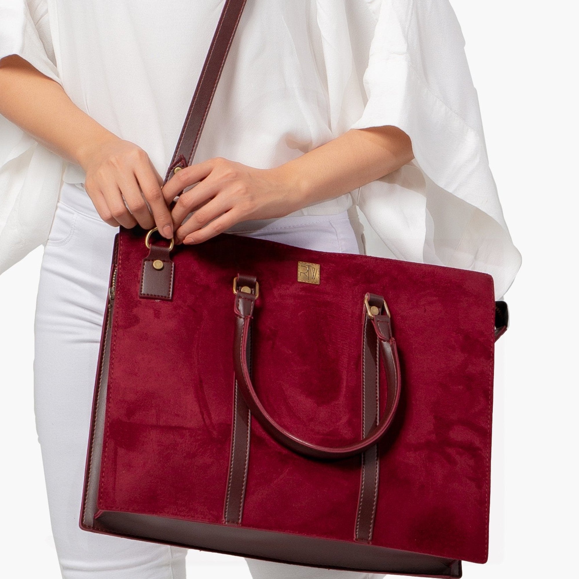 Burgundy suede laptop bag