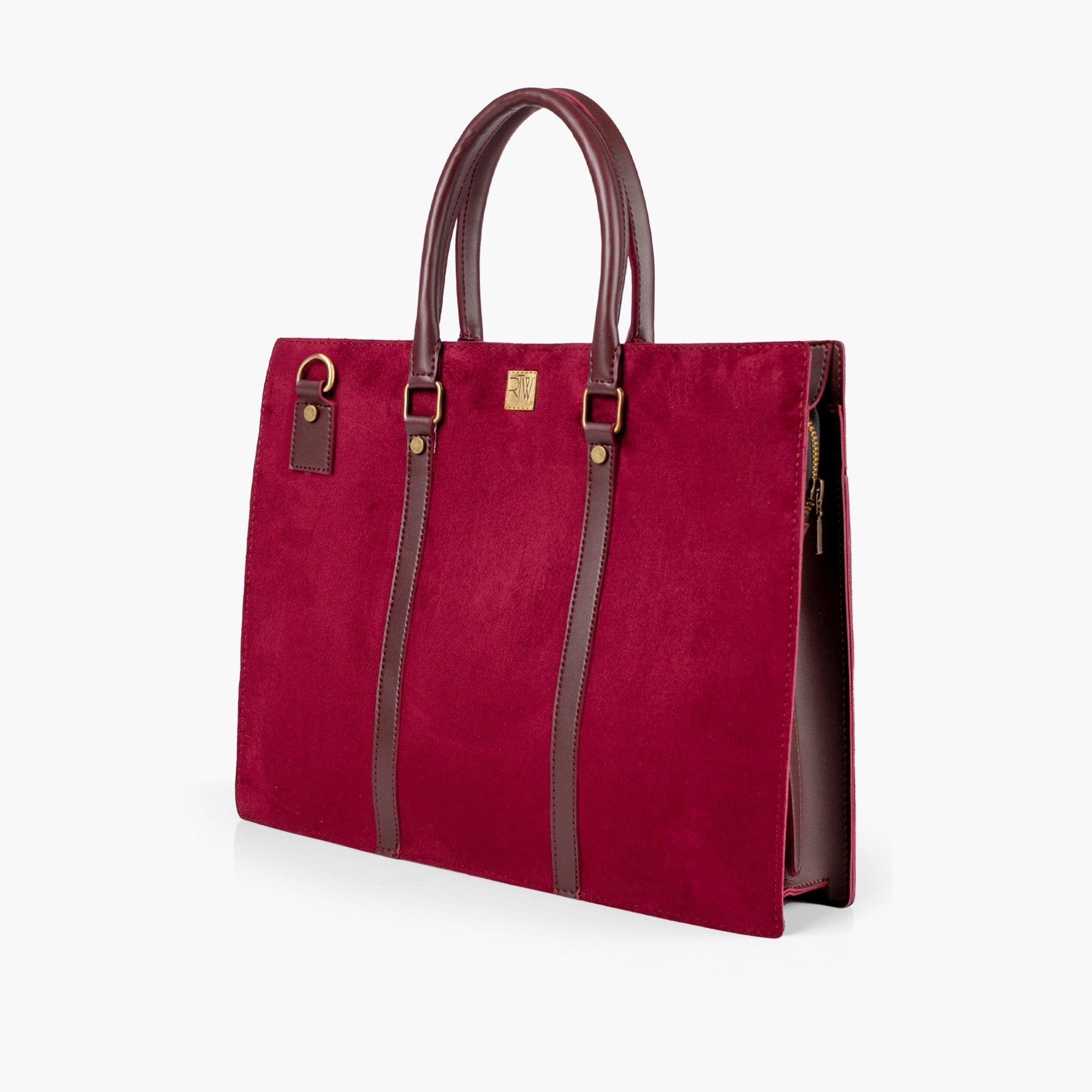 Burgundy suede laptop bag