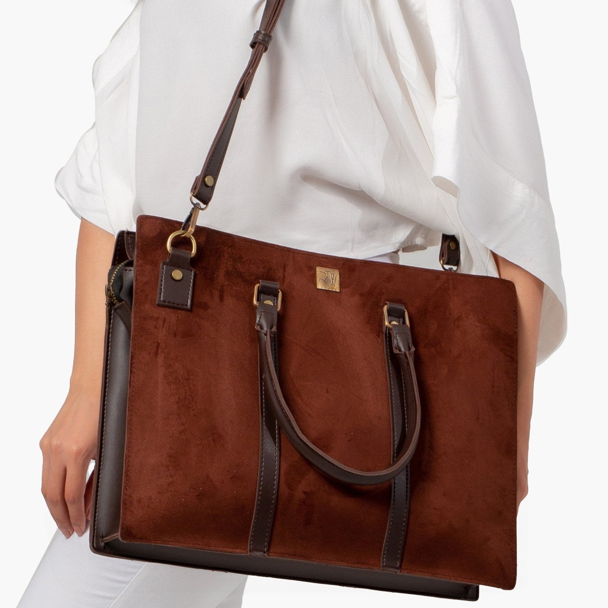 Dark brown suede laptop bag