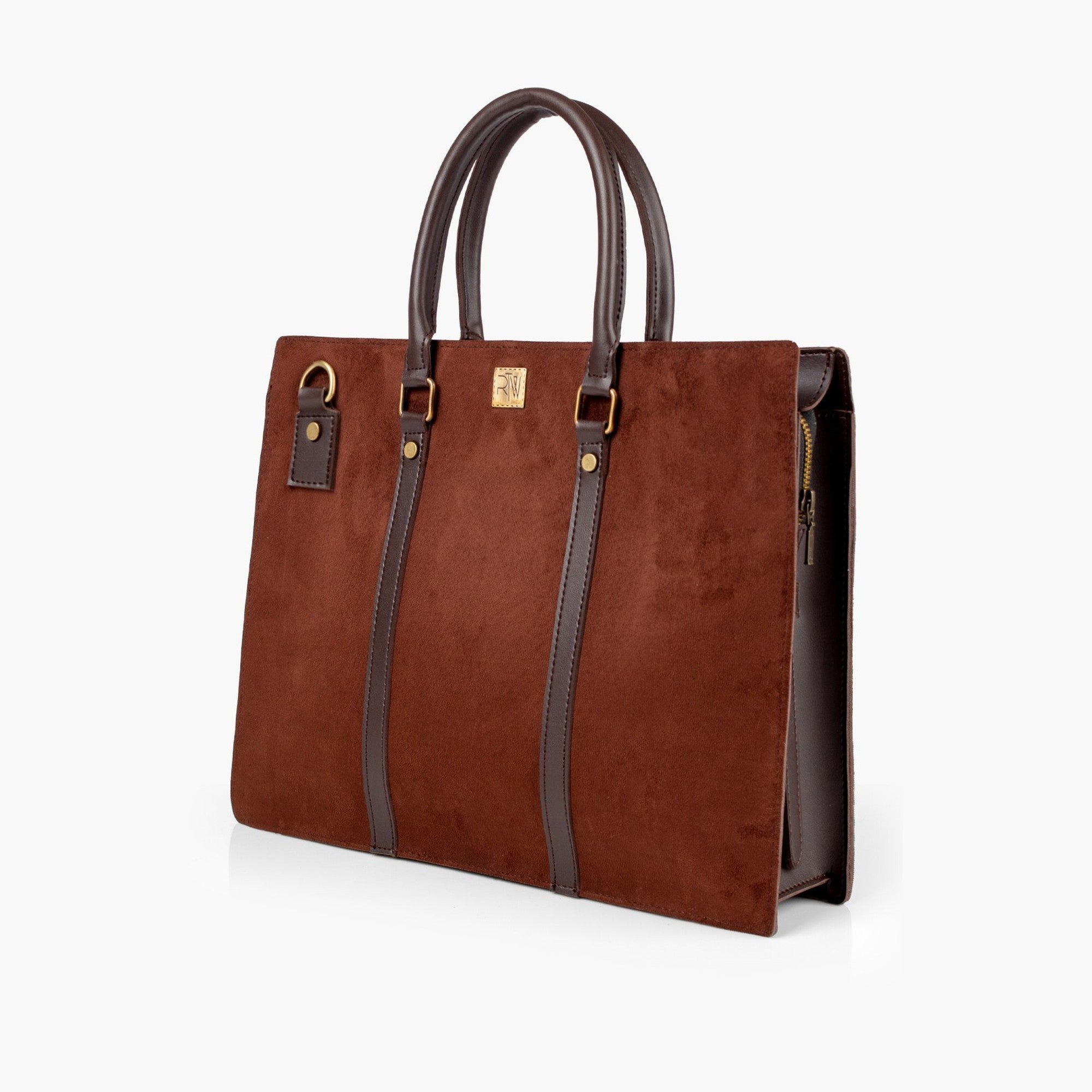 Dark brown suede laptop bag