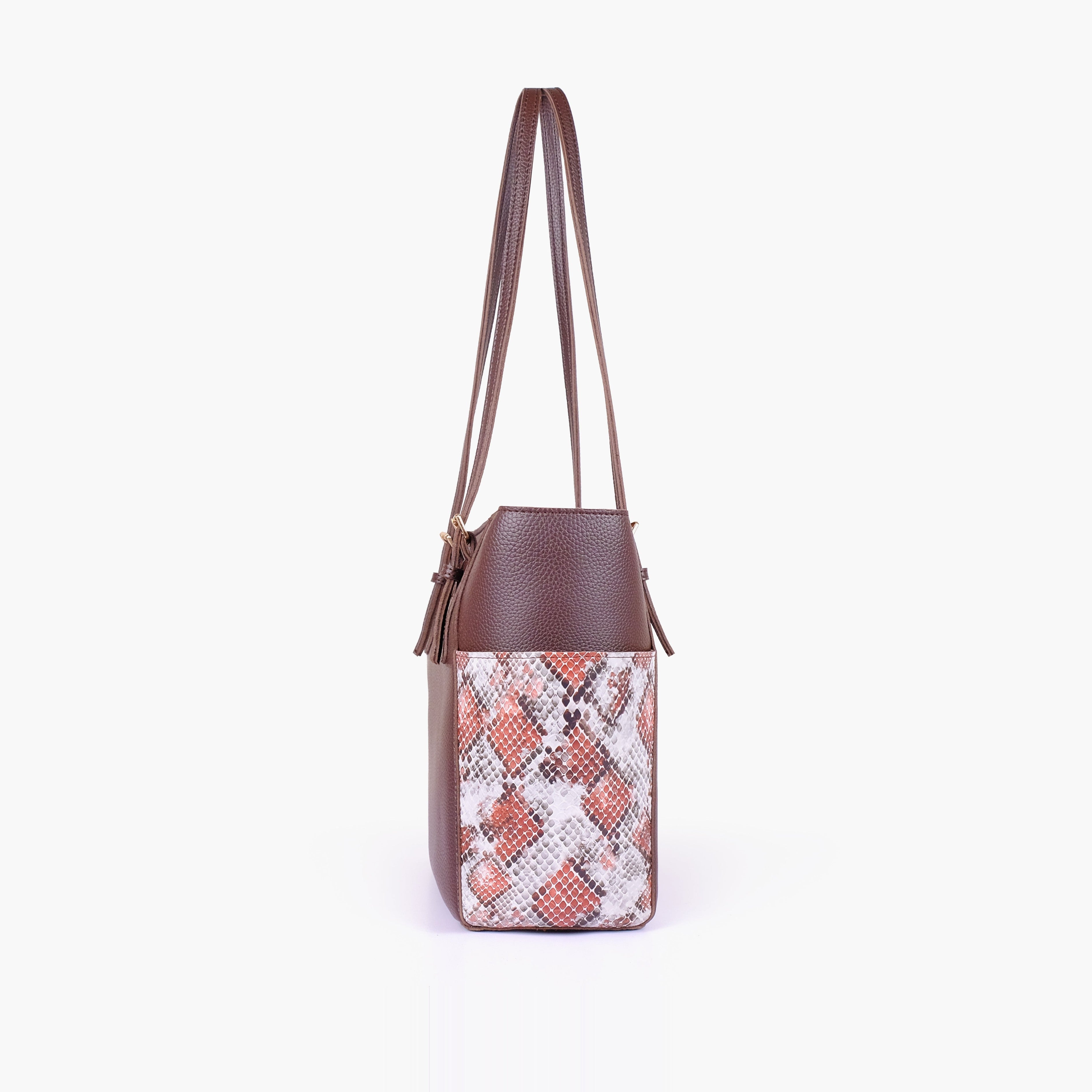 Dark brown double pocket tote