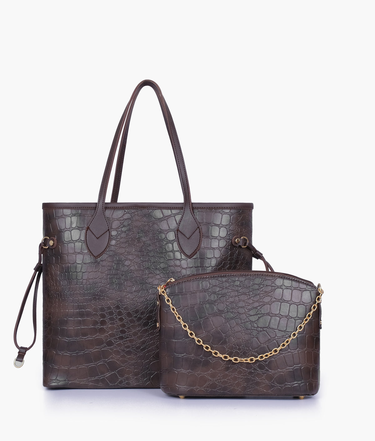 Dark brown crocodile neverfull two piece set