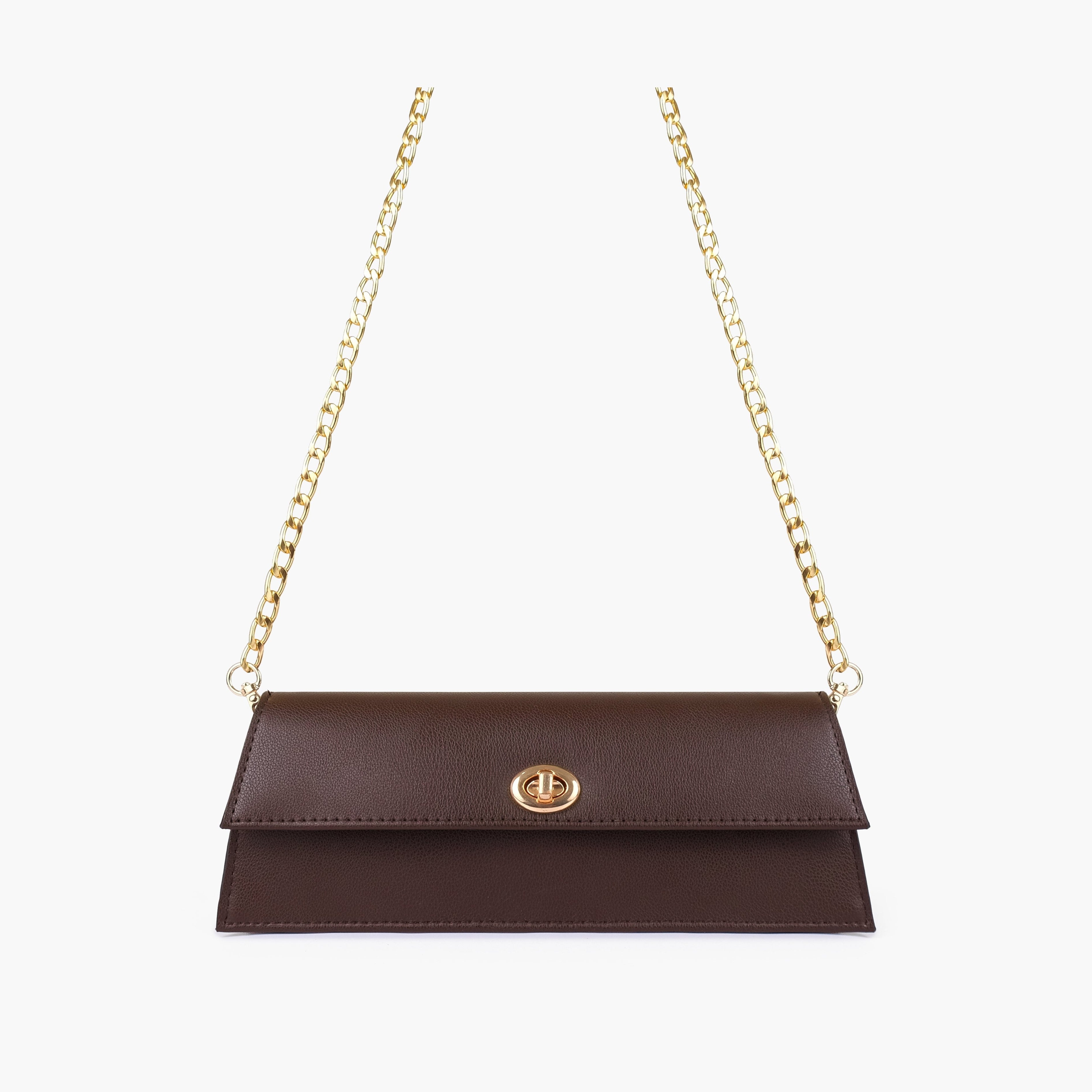 Dark brown elongated clutch bag