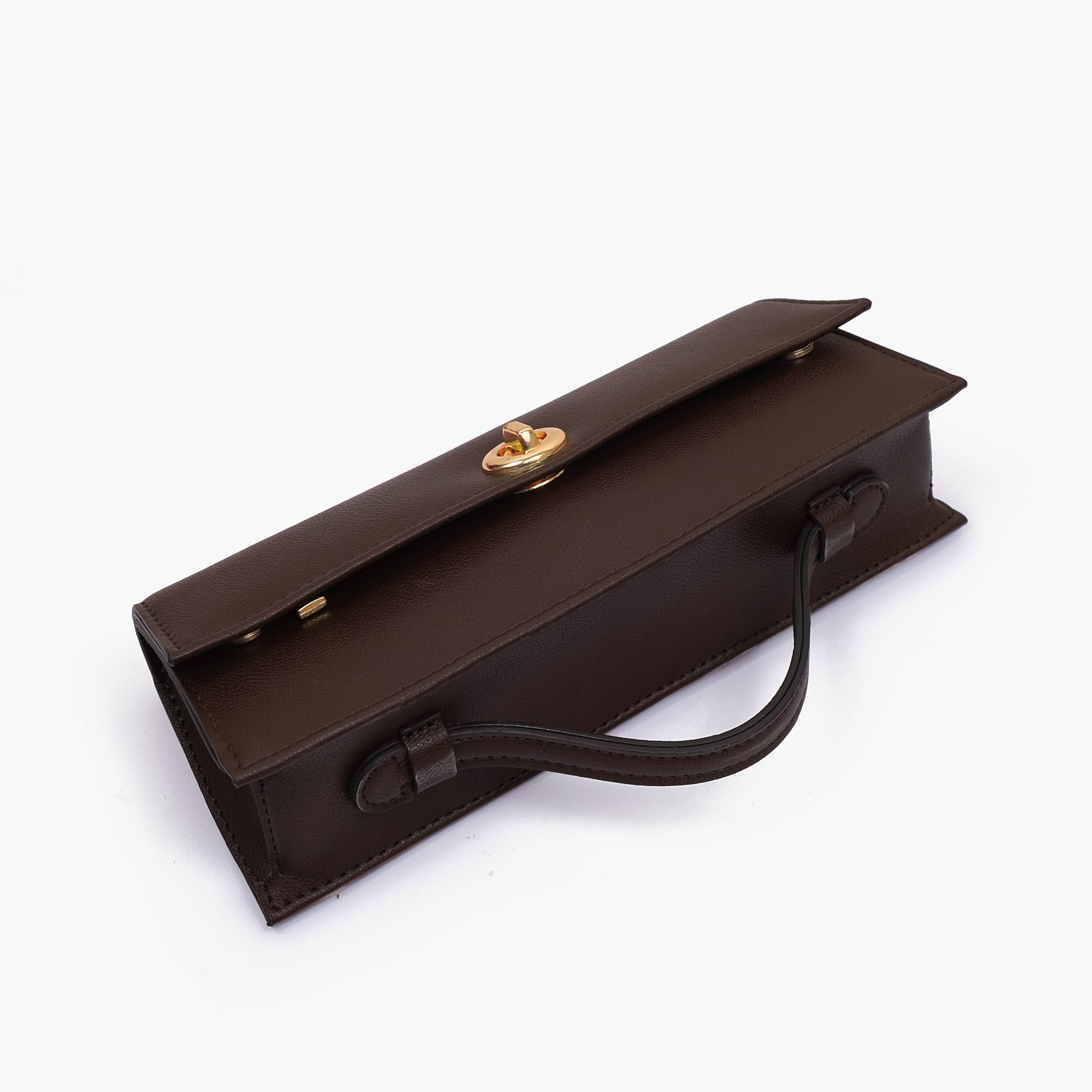 Dark brown elongated clutch bag