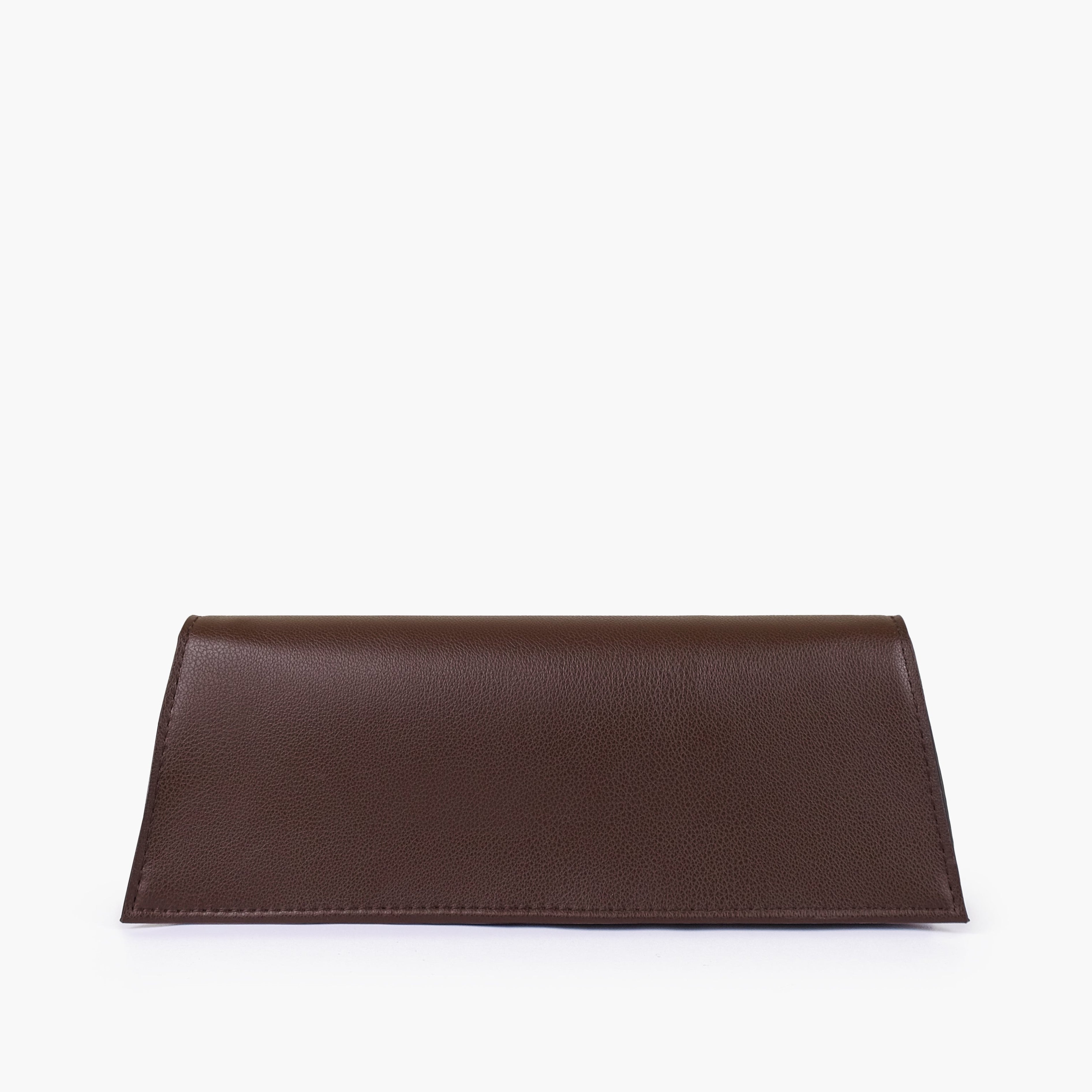 Dark brown elongated clutch bag