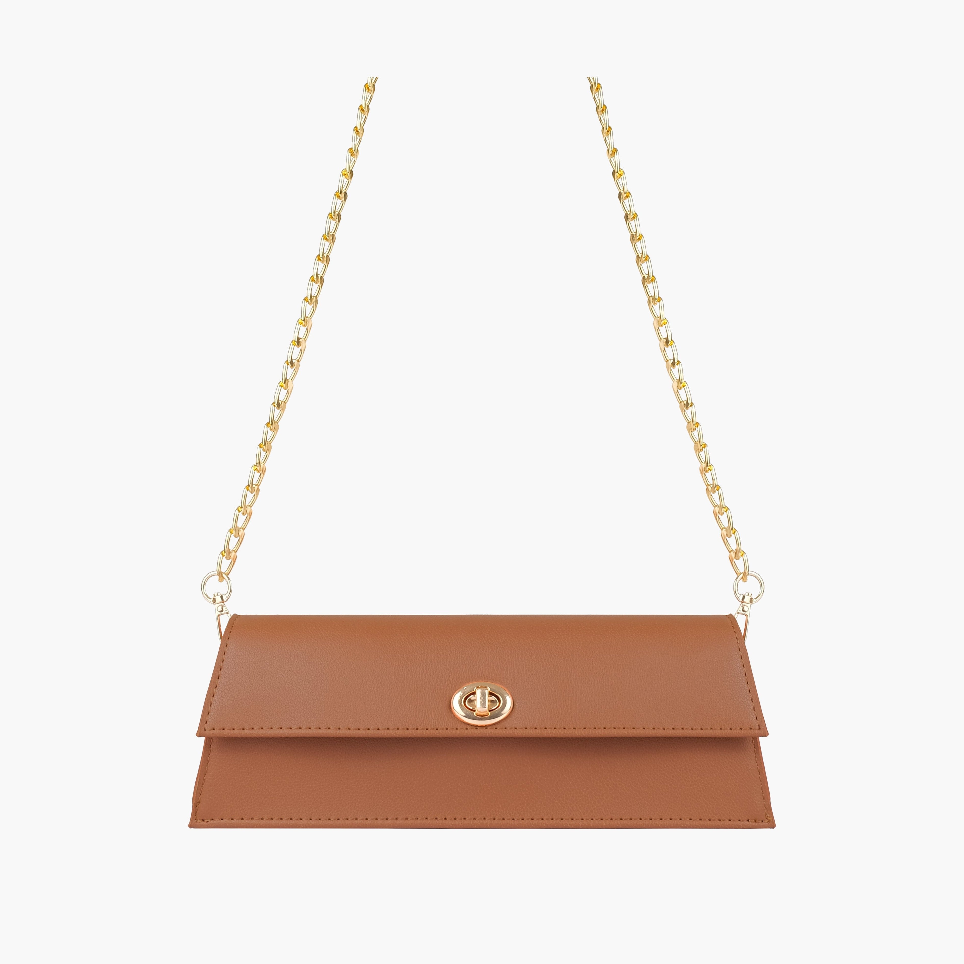 Tan elongated clutch bag