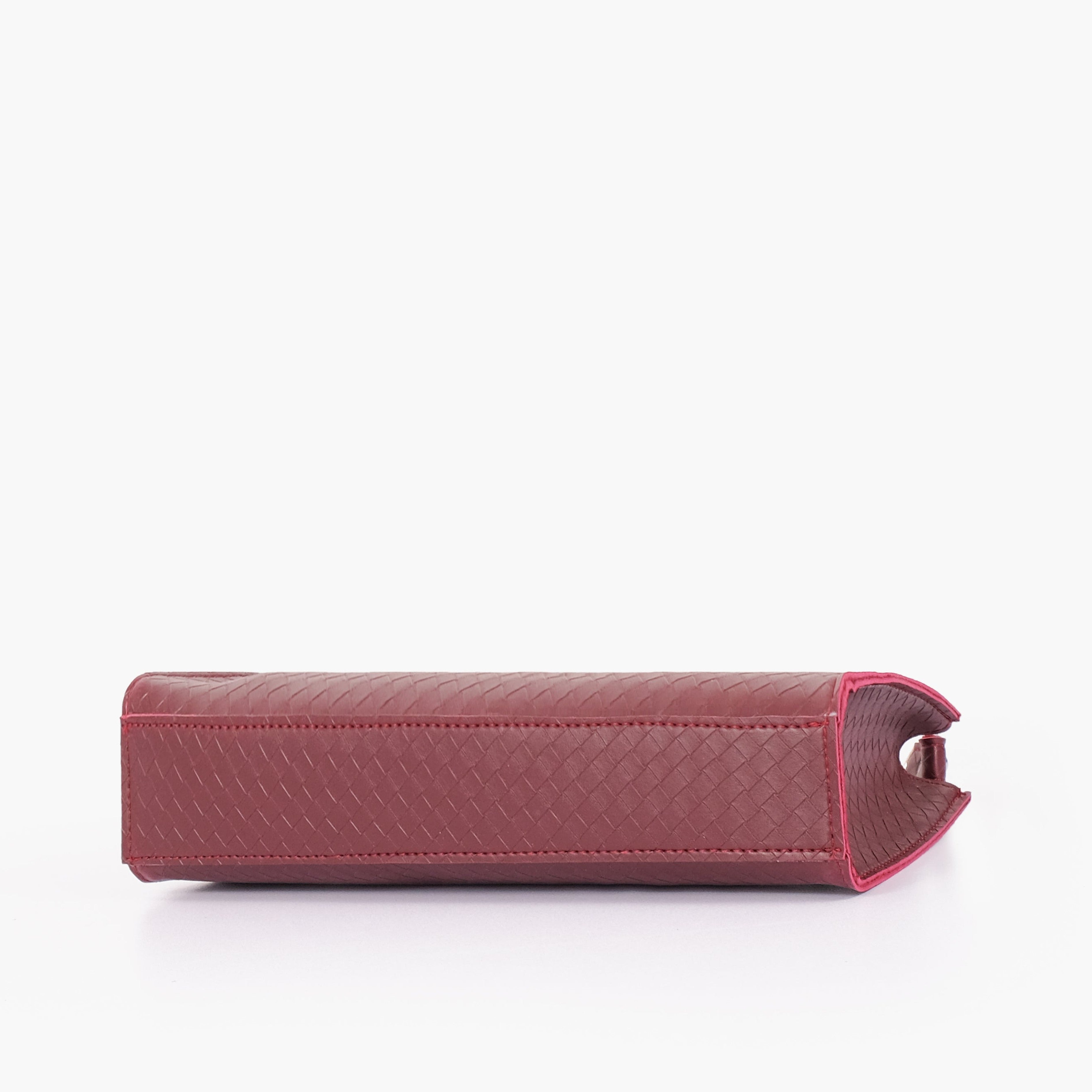 Burgundy weaved elongated chain handle purse