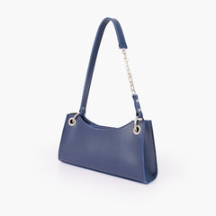 Blue elongated chain handle purse