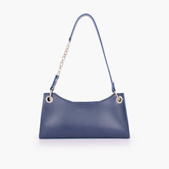 Blue elongated chain handle purse