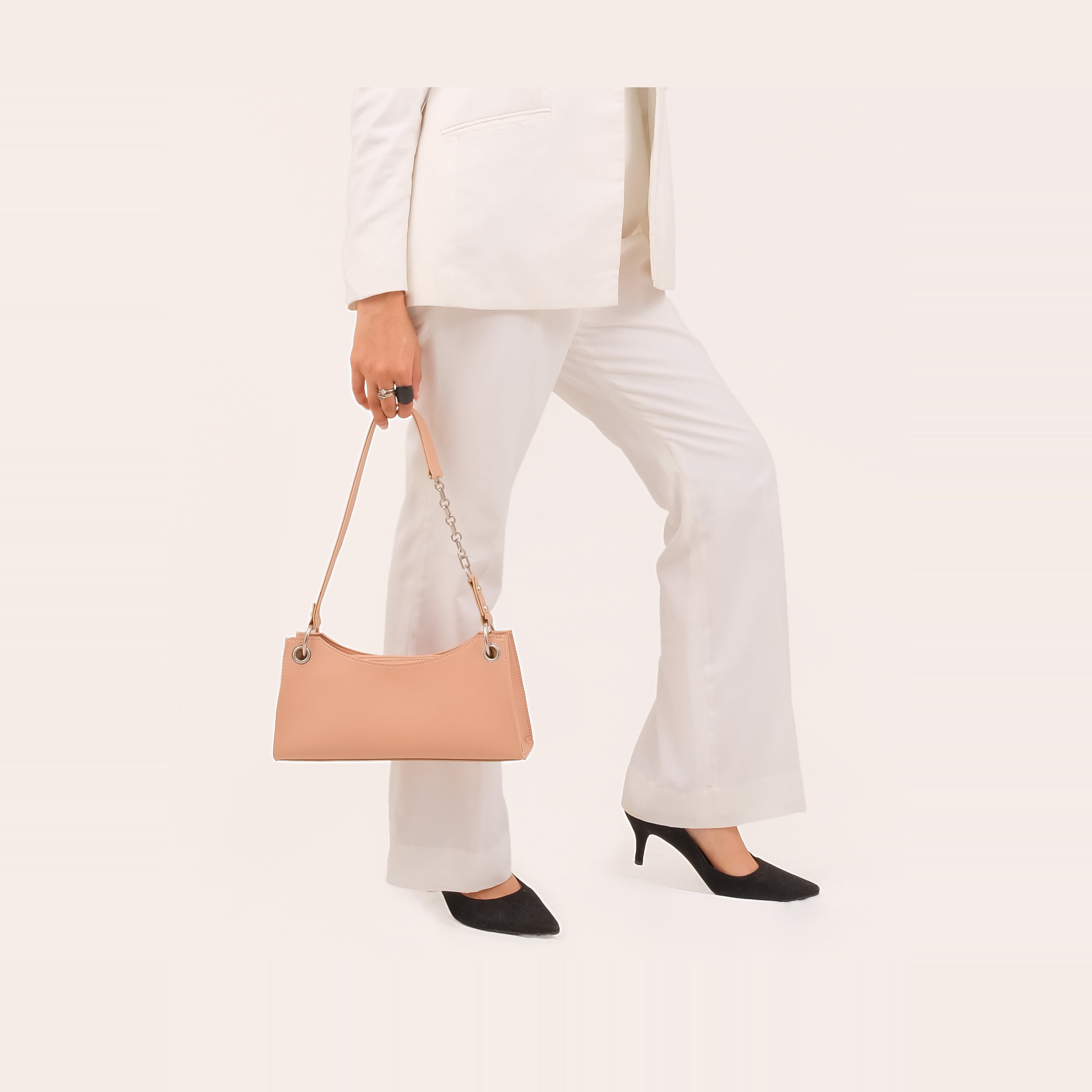Peach elongated chain handle purse