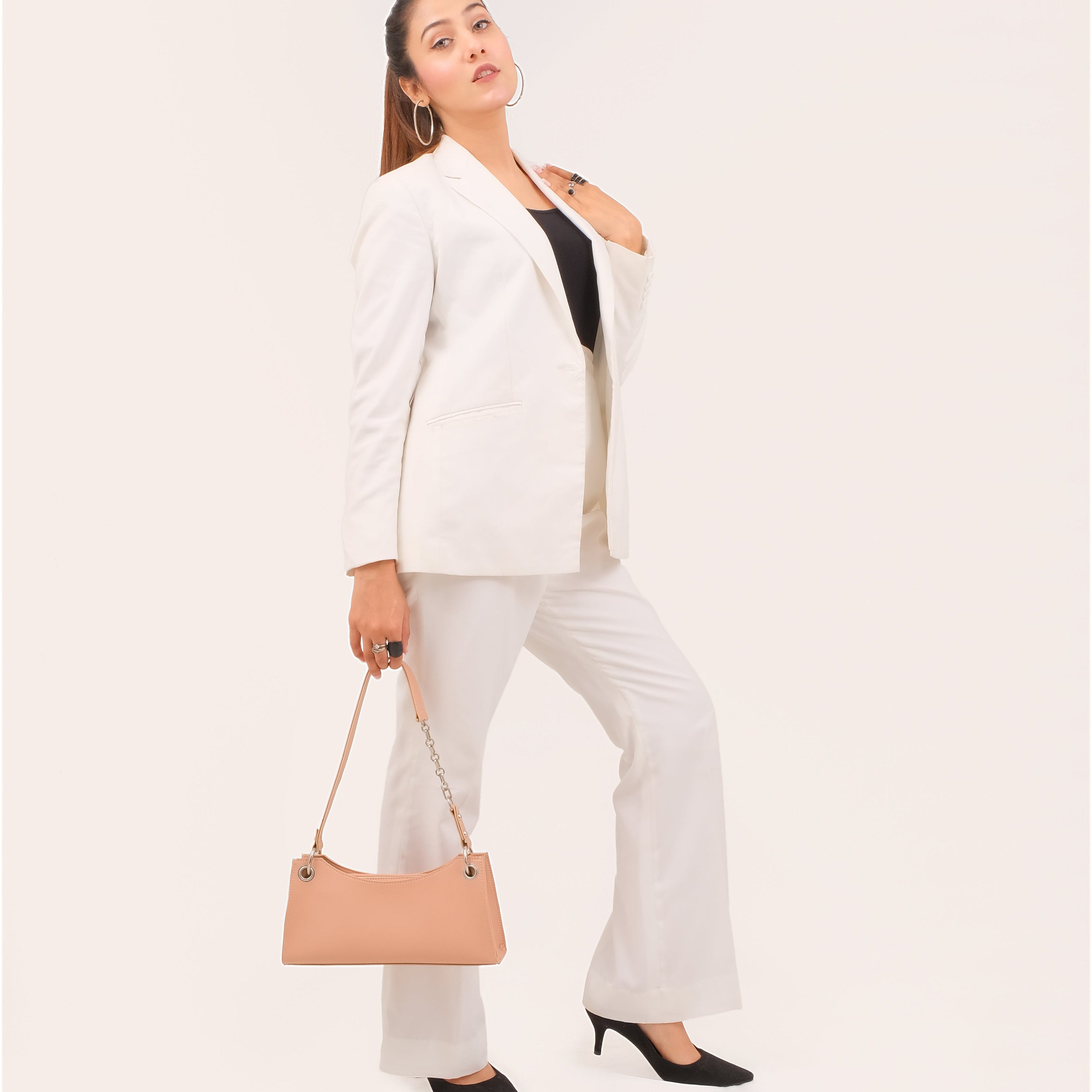 Peach elongated chain handle purse