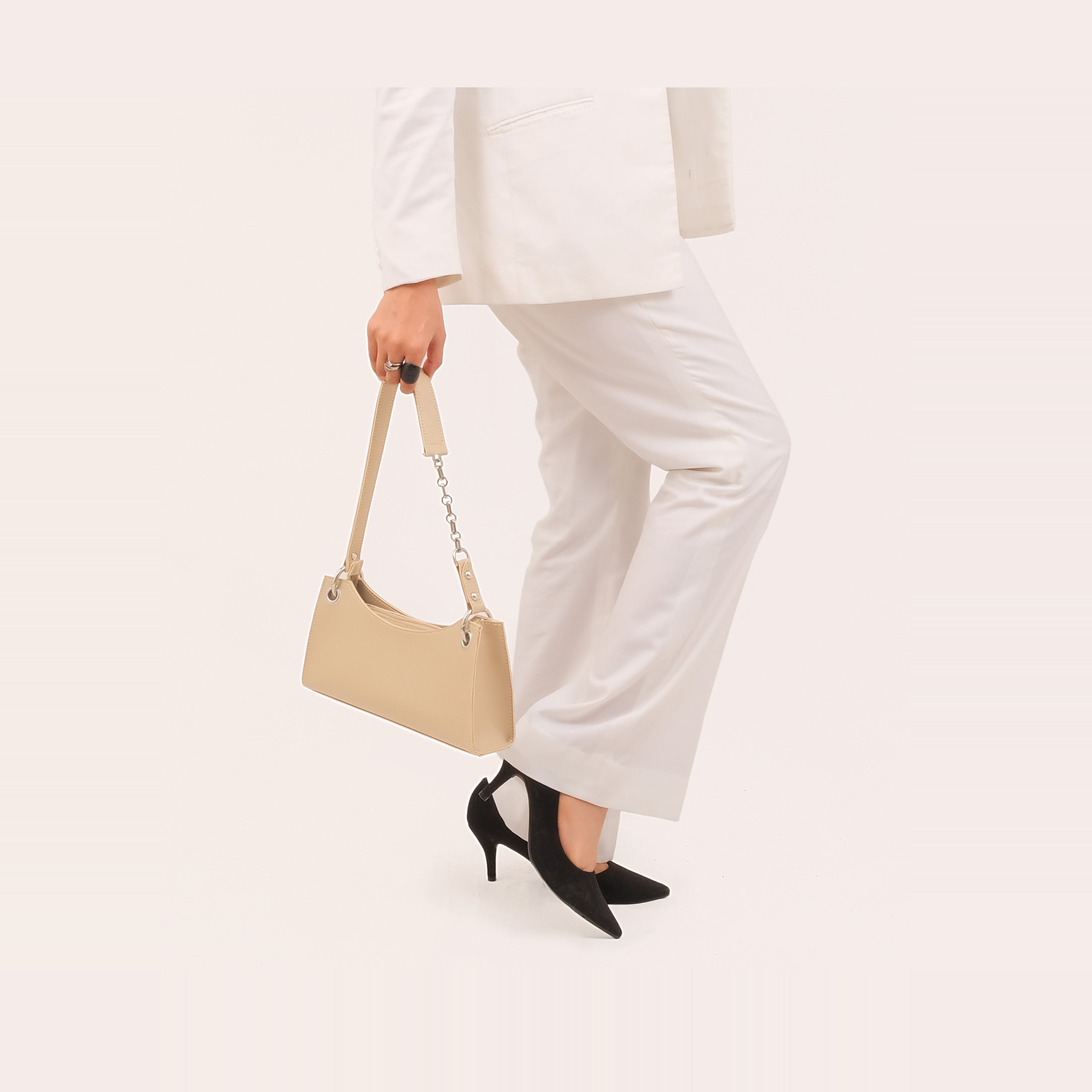 Off-white elongated chain handle purse