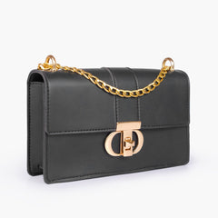 Black east-west shoulder bag with half chain