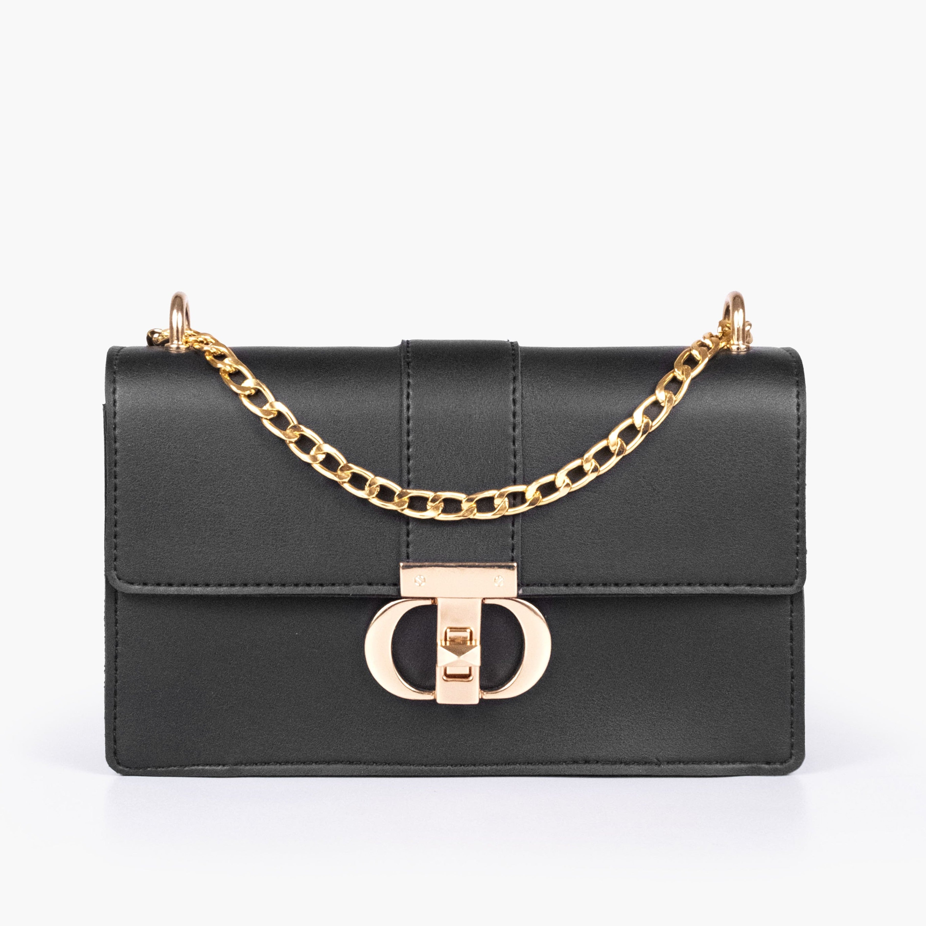 Black east-west shoulder bag with half chain