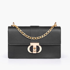 Black east-west shoulder bag with half chain