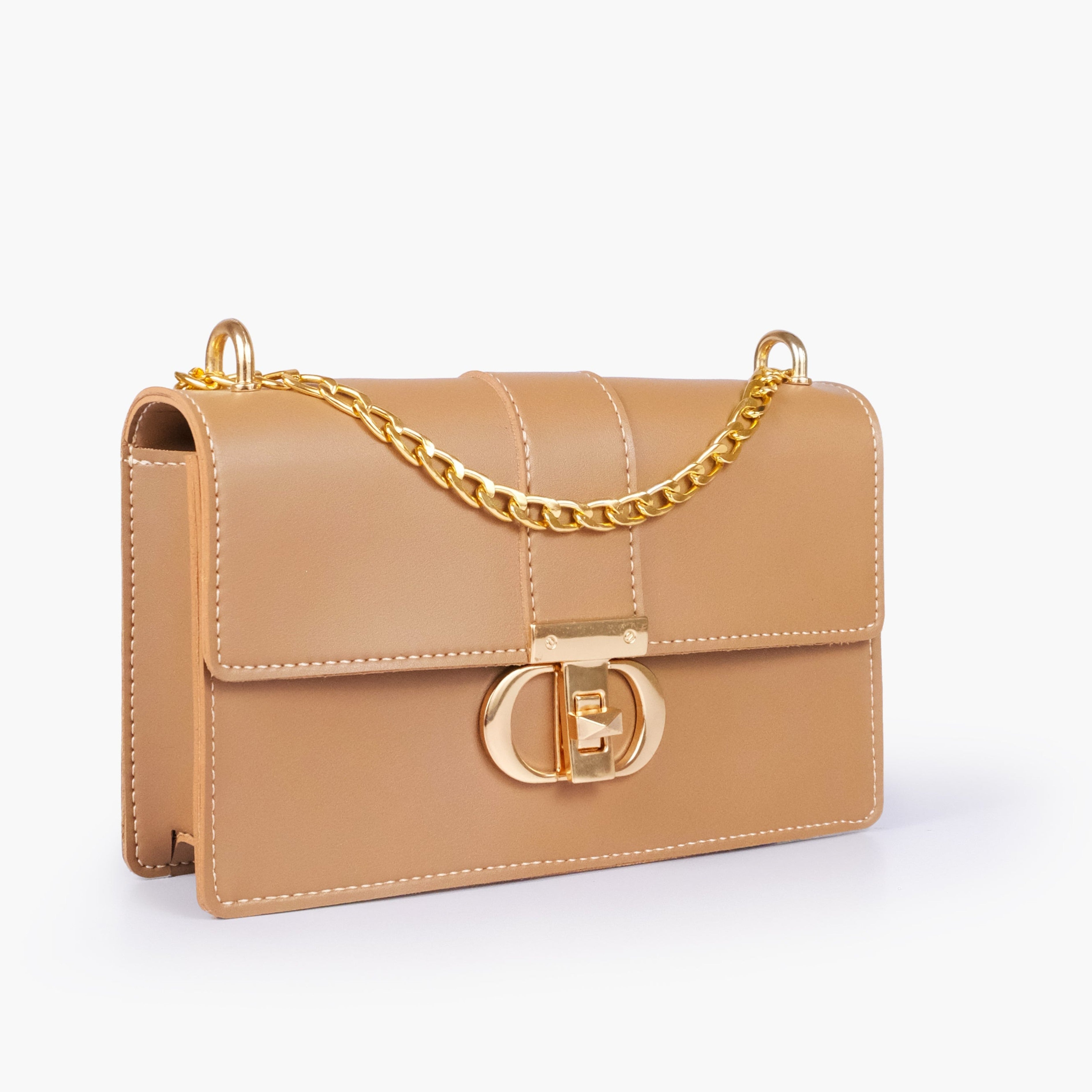 Coffee east-west shoulder bag with half chain