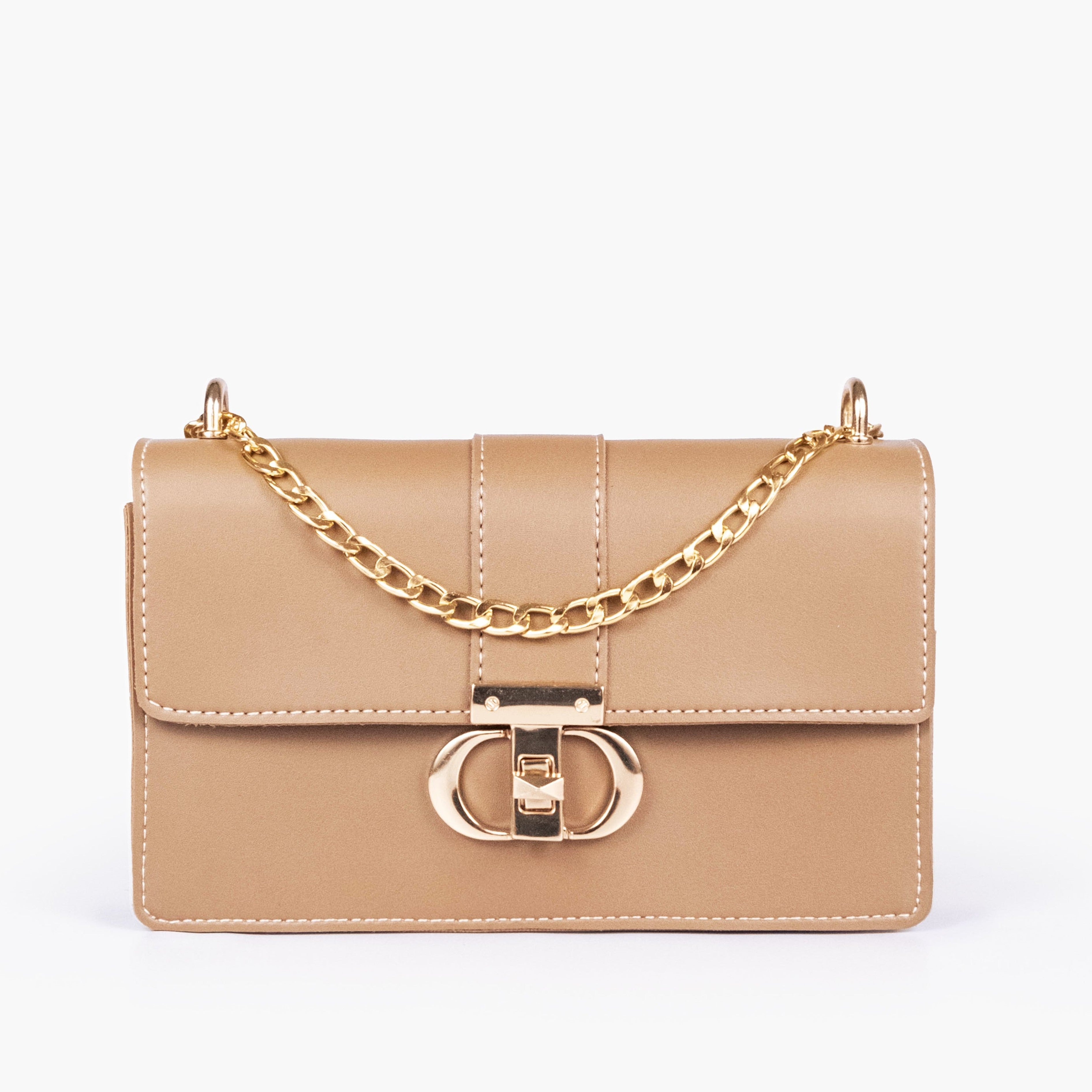 Coffee east-west shoulder bag with half chain