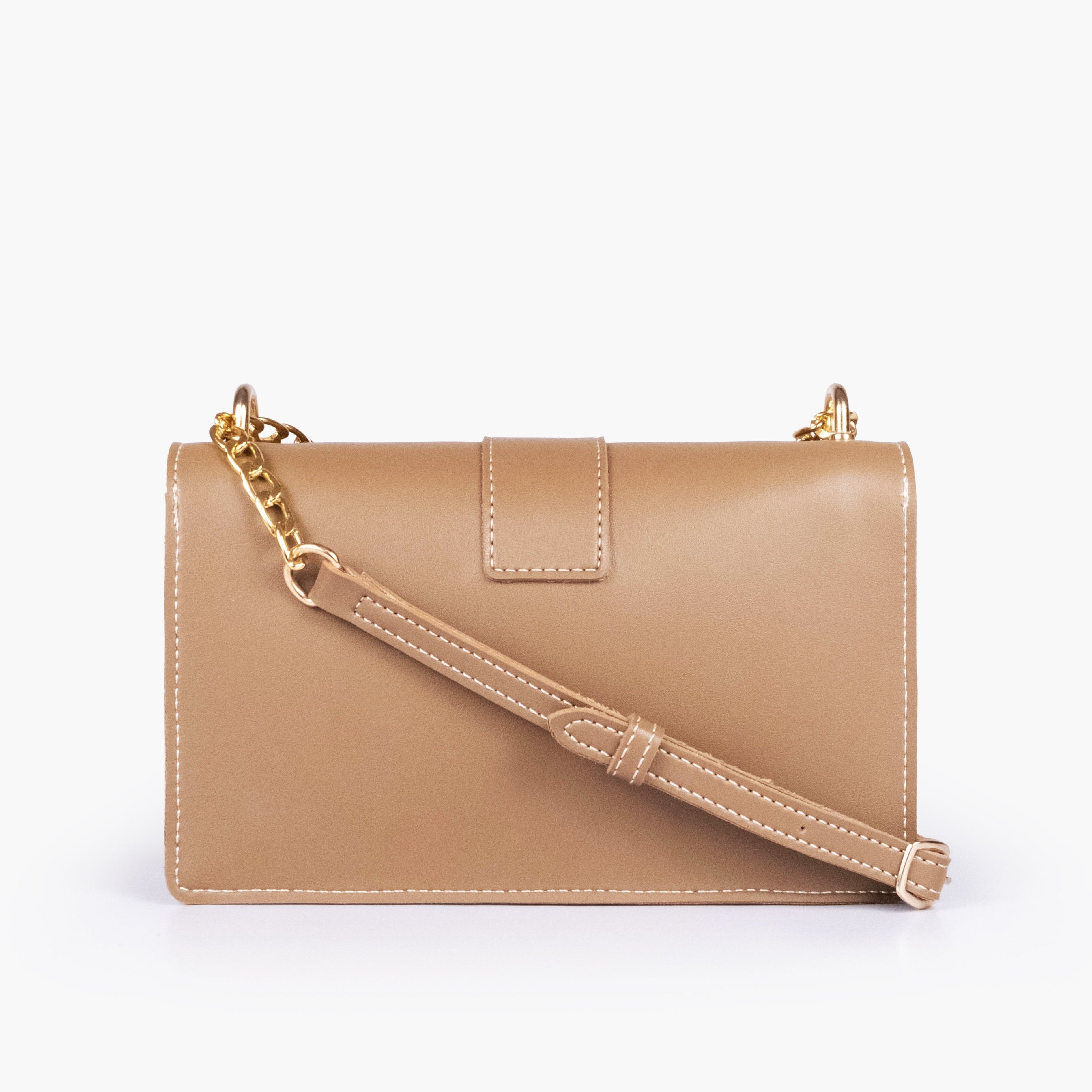 Coffee east-west shoulder bag with half chain