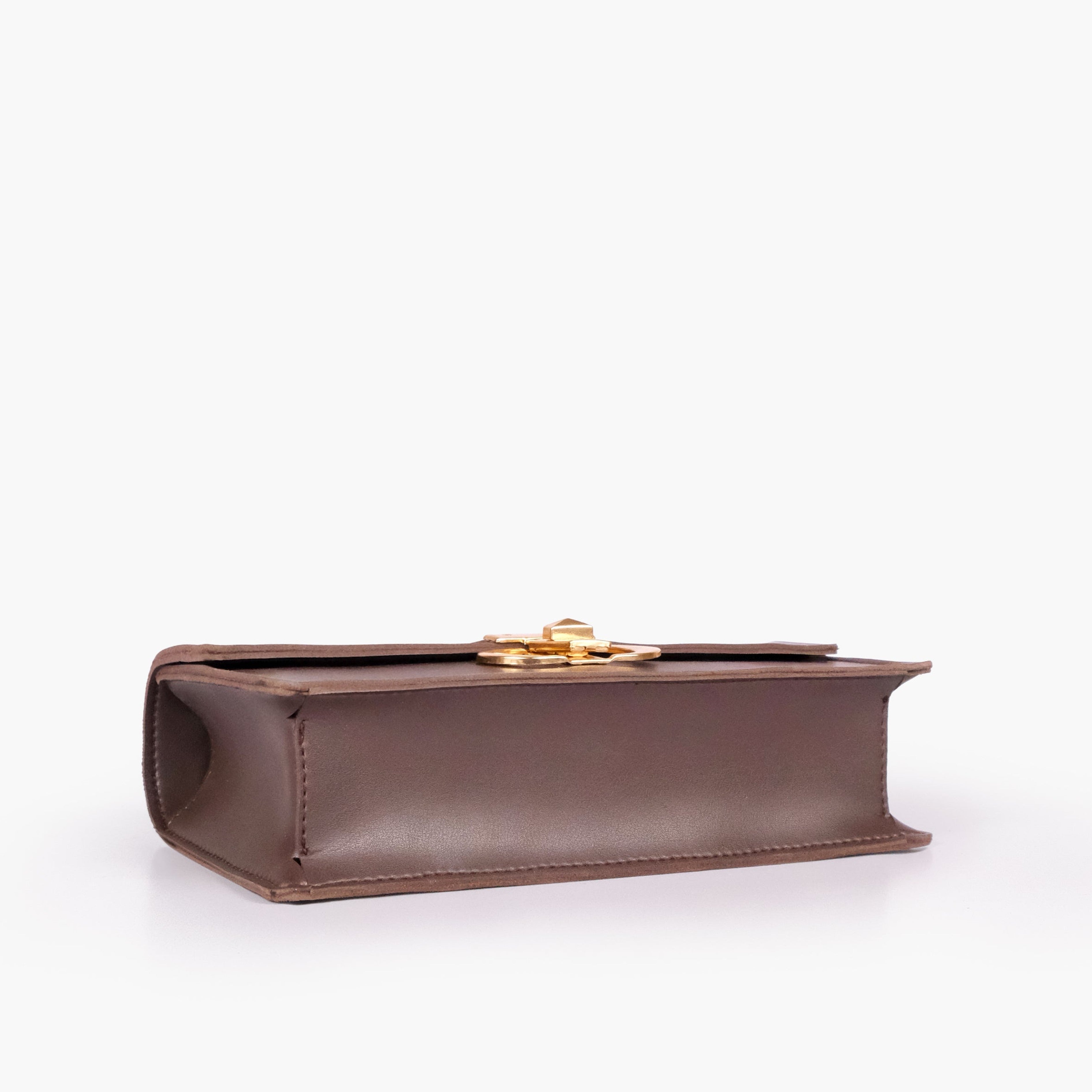 Dark brown east-west shoulder bag with half chain