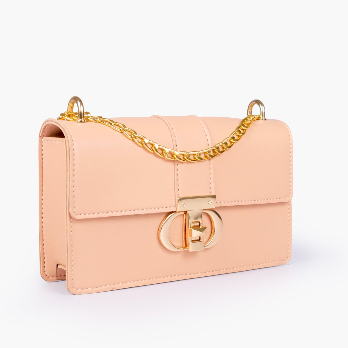 Peach east-west shoulder bag with half chain