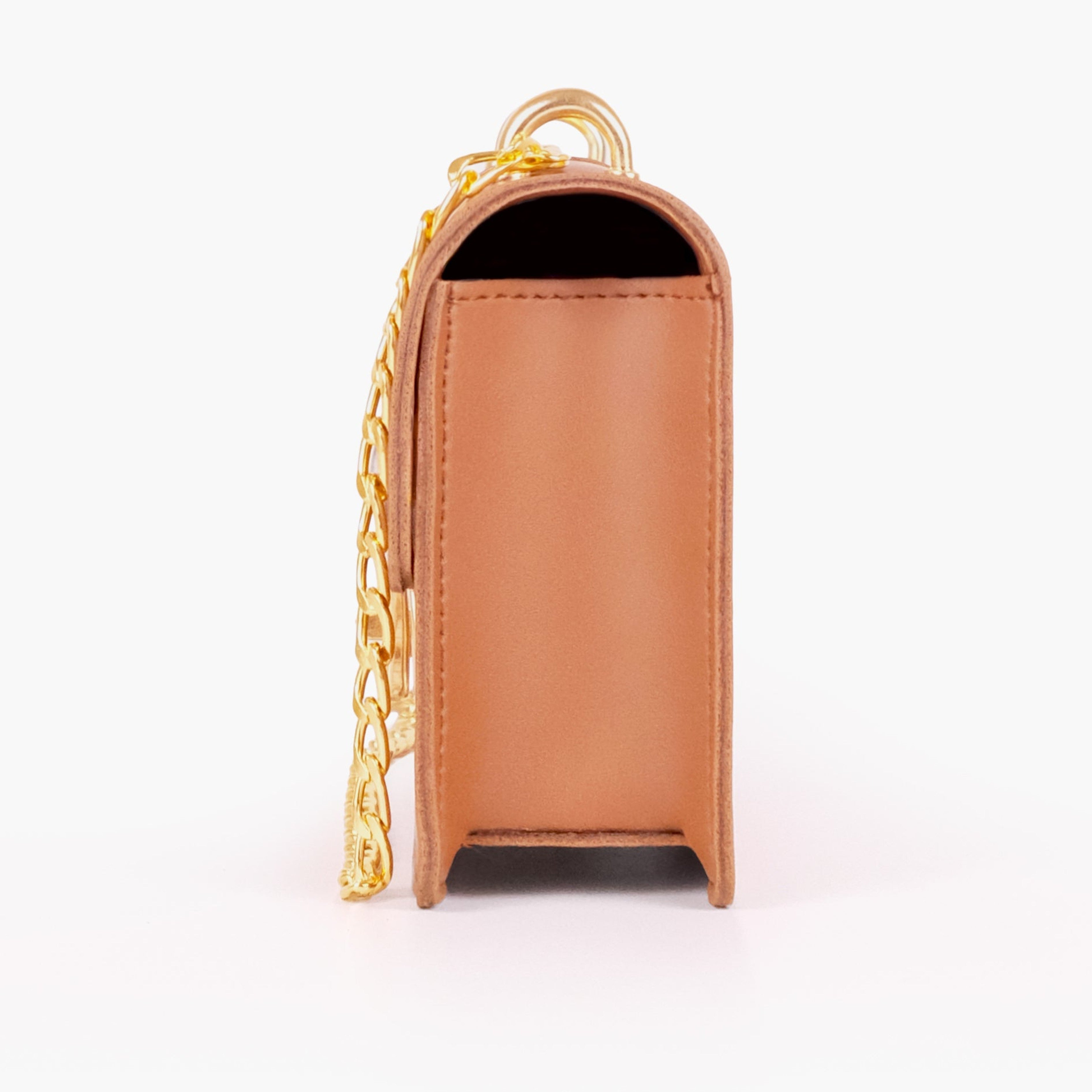Tan east-west shoulder bag with half chain