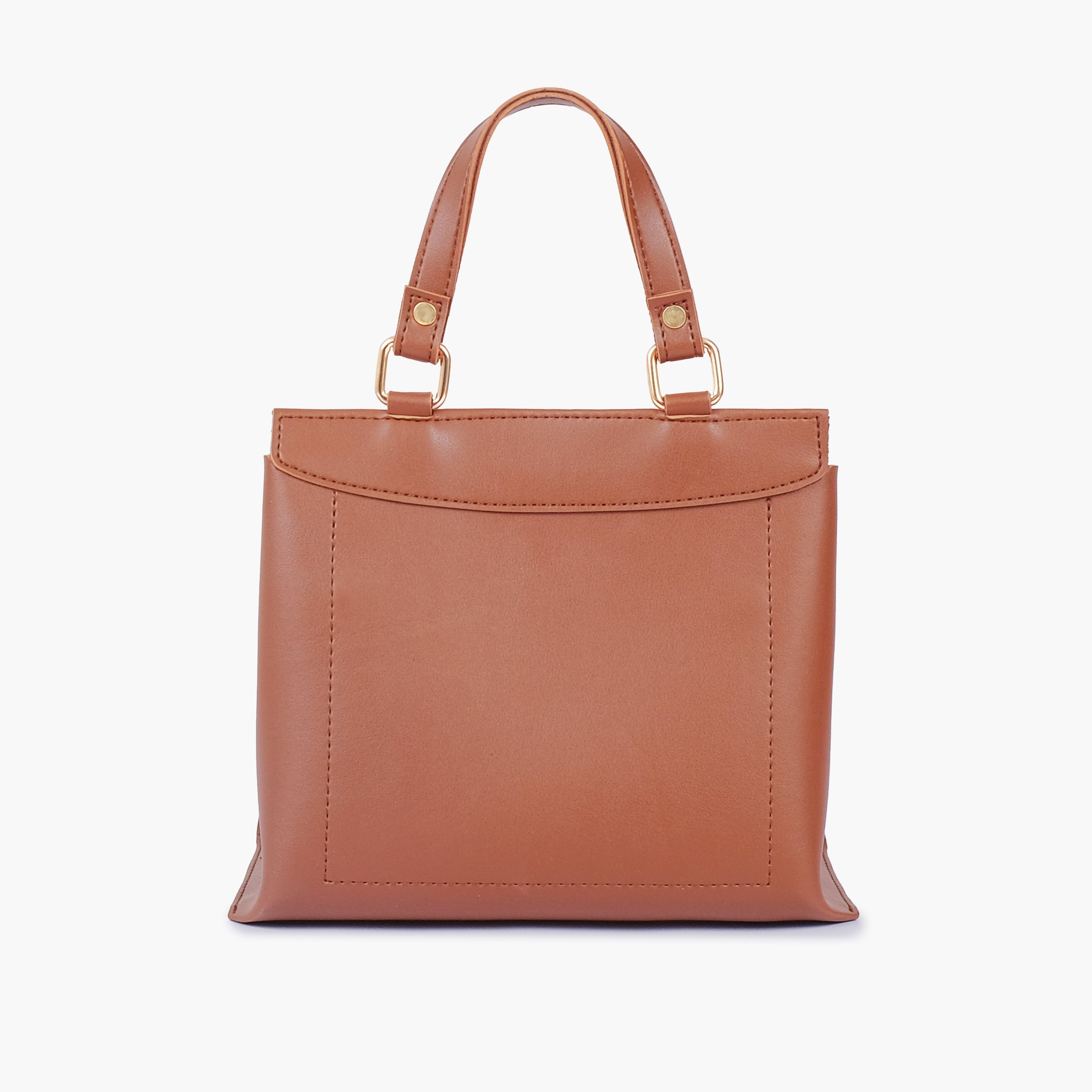 Brown front lock top-handle mini bag