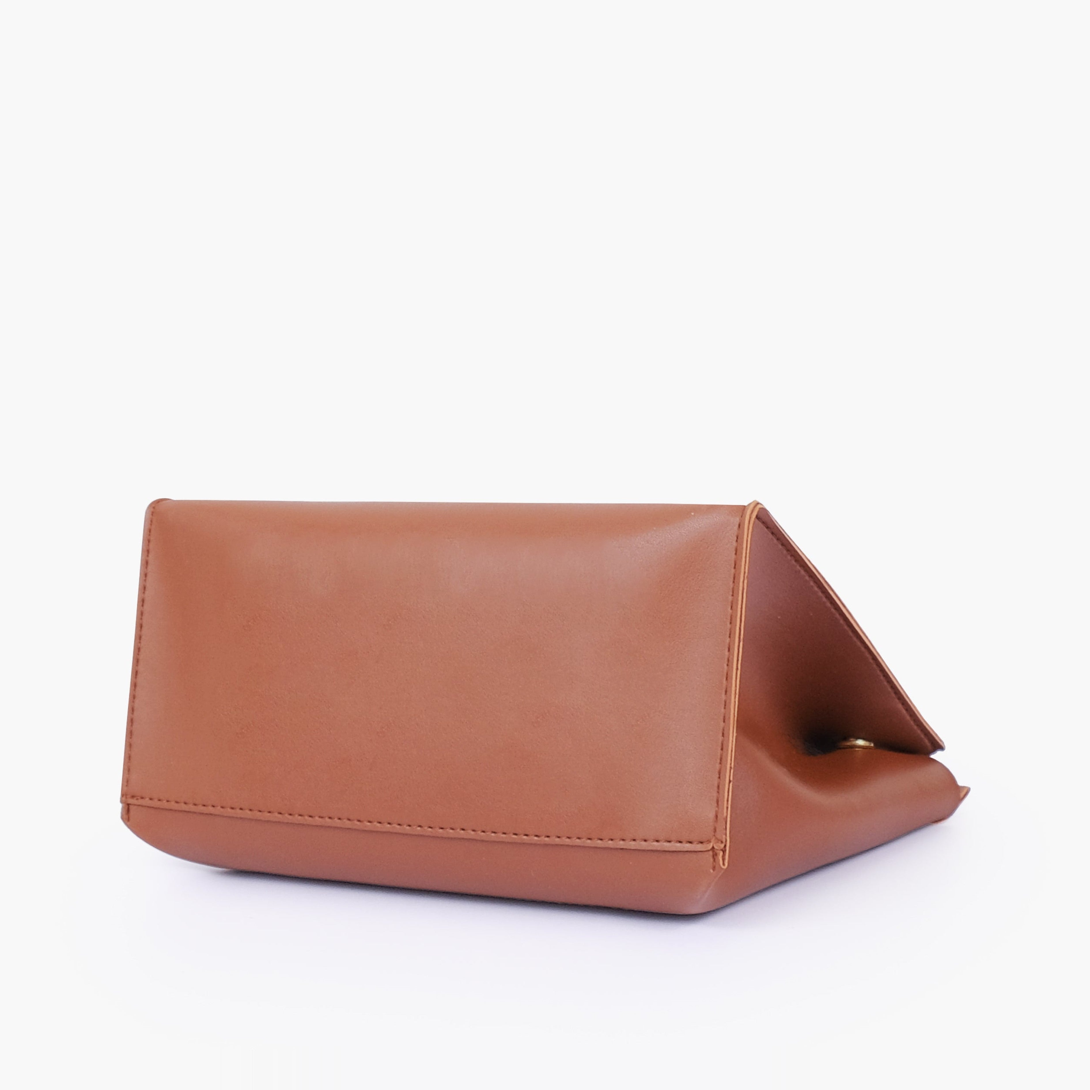 Brown front lock top-handle mini bag
