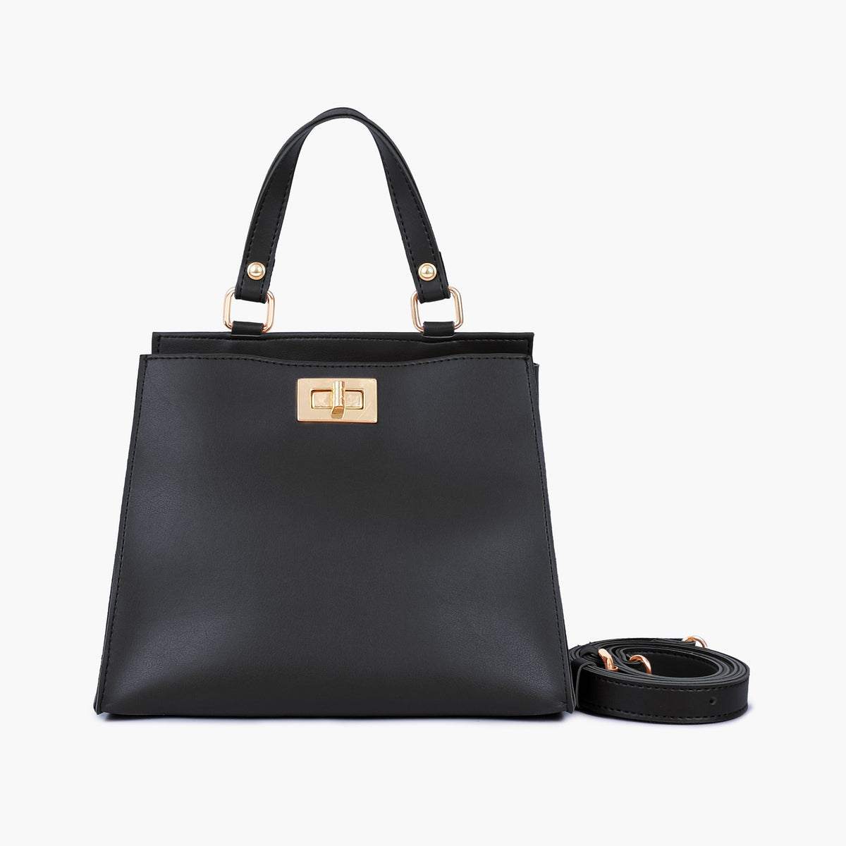 Black front lock top-handle mini bag