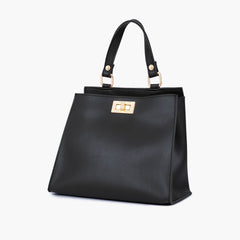 Black front lock top-handle mini bag