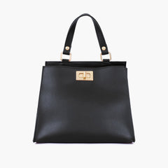 Black front lock top-handle mini bag