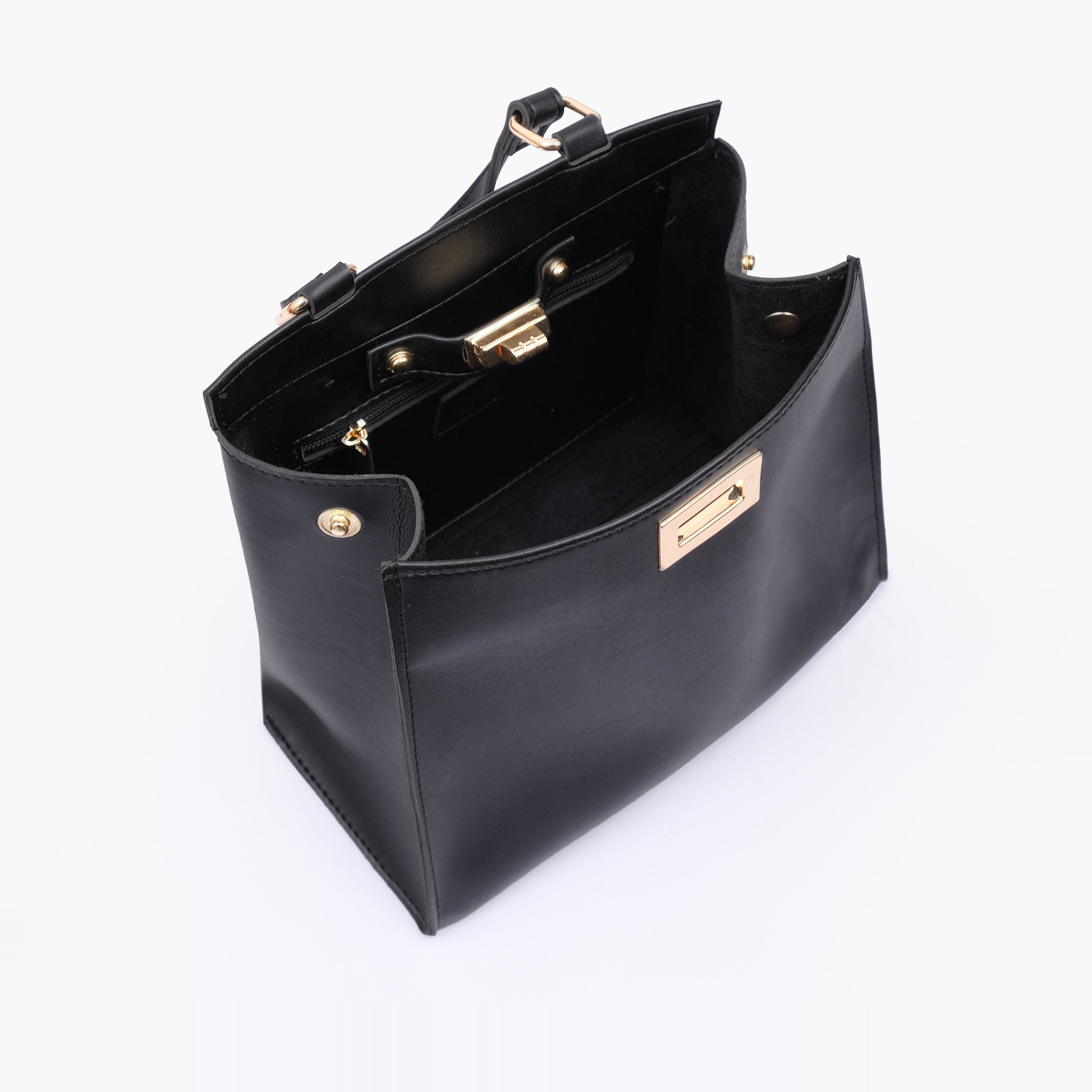Black front lock top-handle mini bag