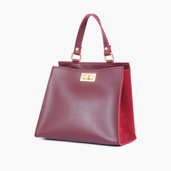 Burgundy suede front lock top-handle mini bag