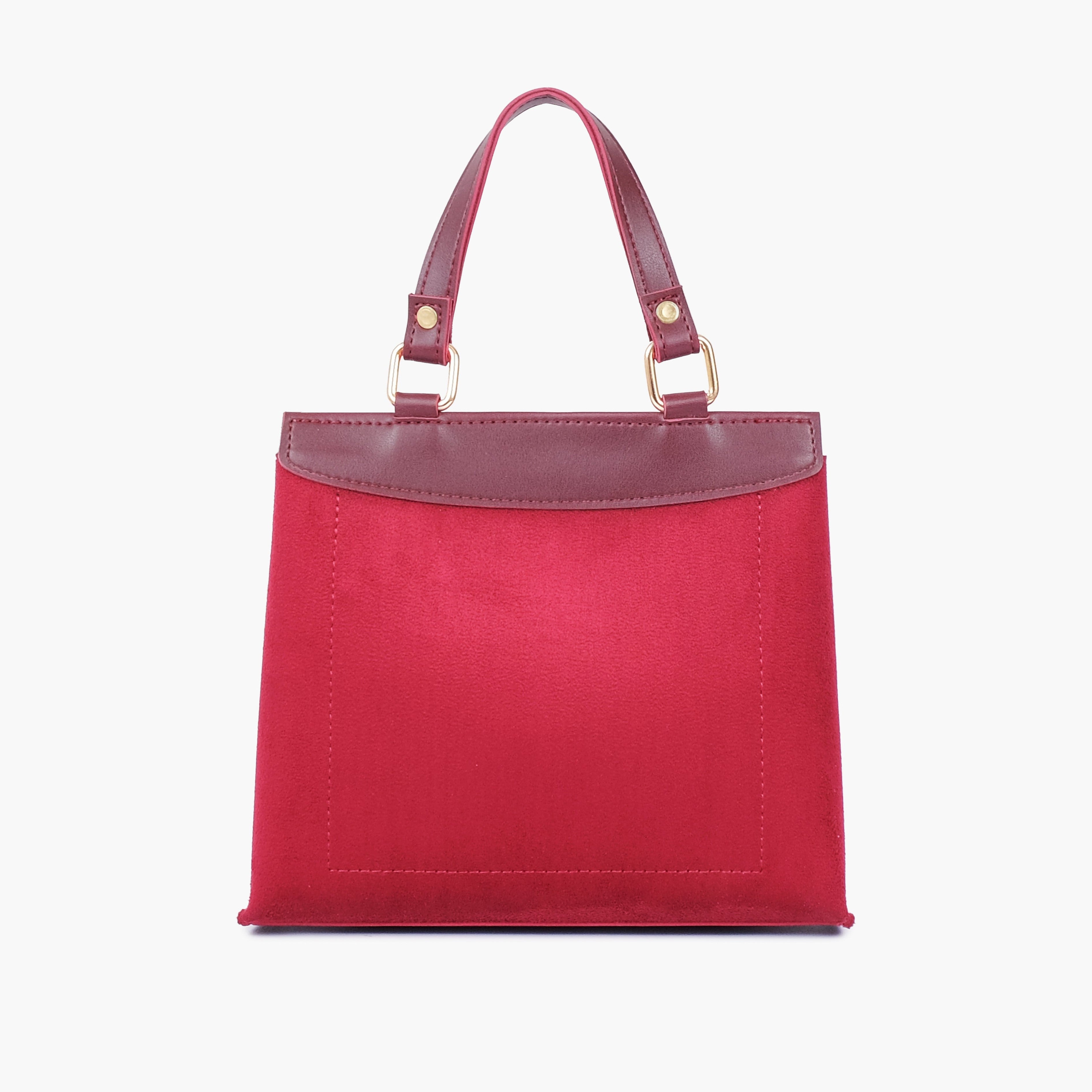 Burgundy suede front lock top-handle mini bag