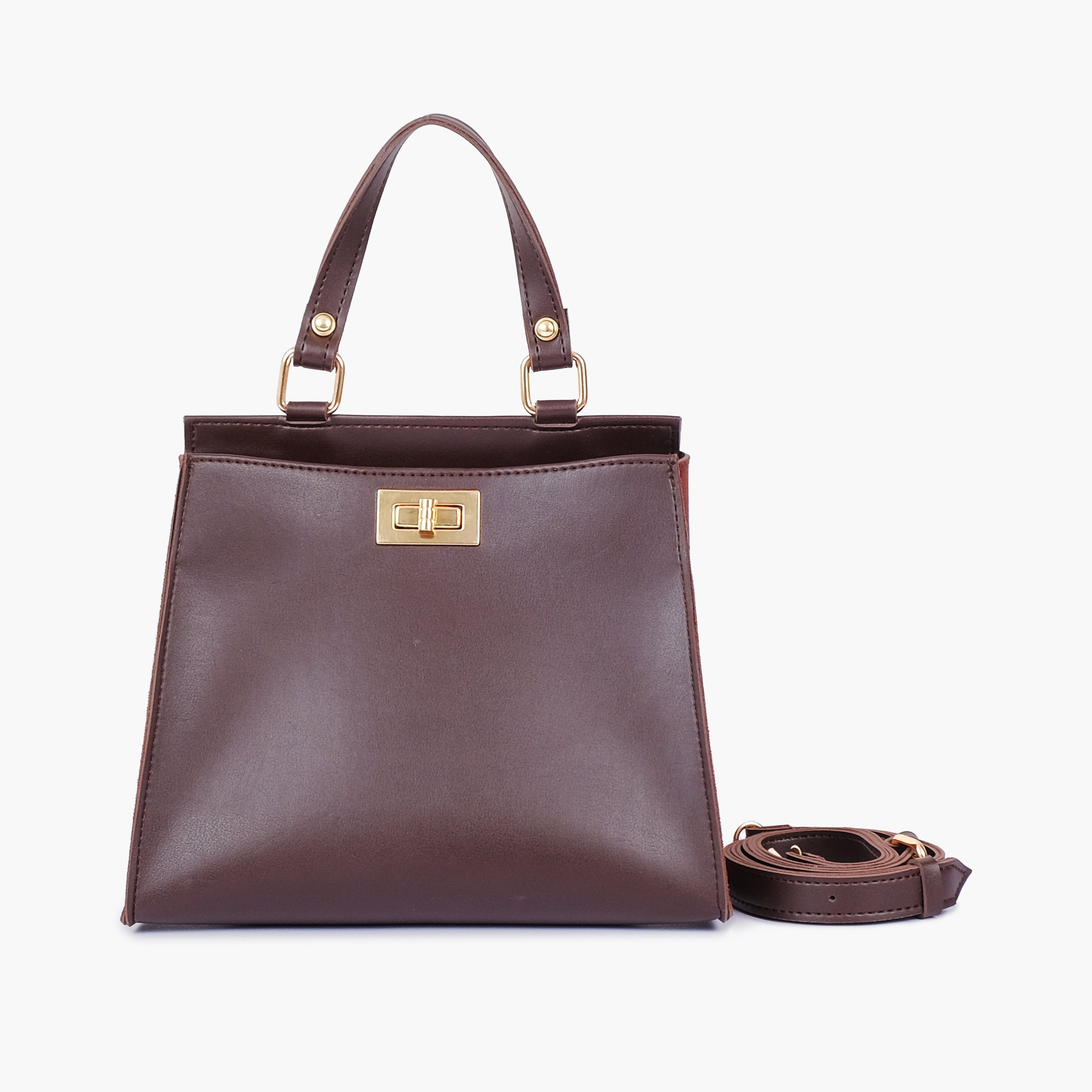 Dark brown suede front lock top-handle mini bag