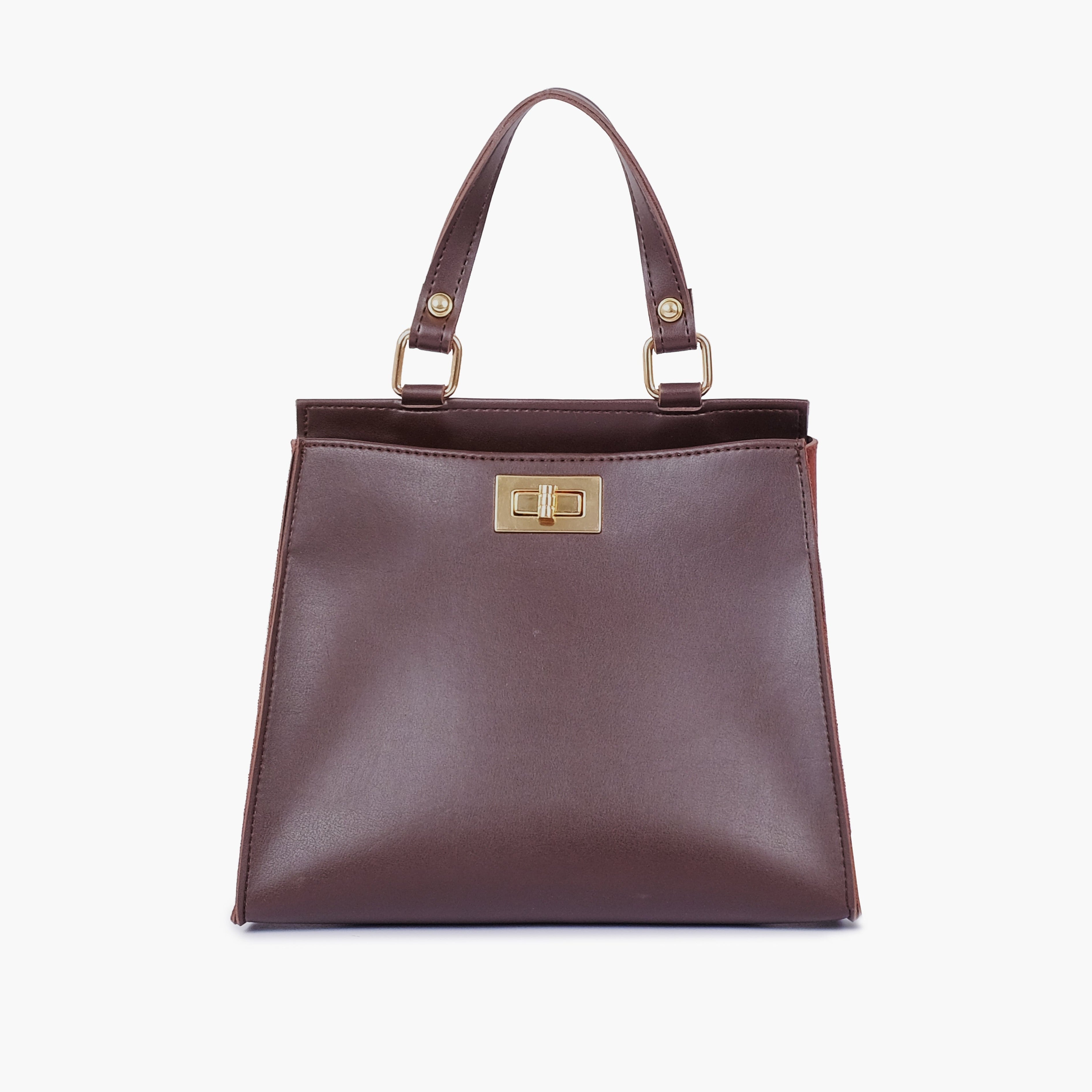 Dark brown suede front lock top-handle mini bag