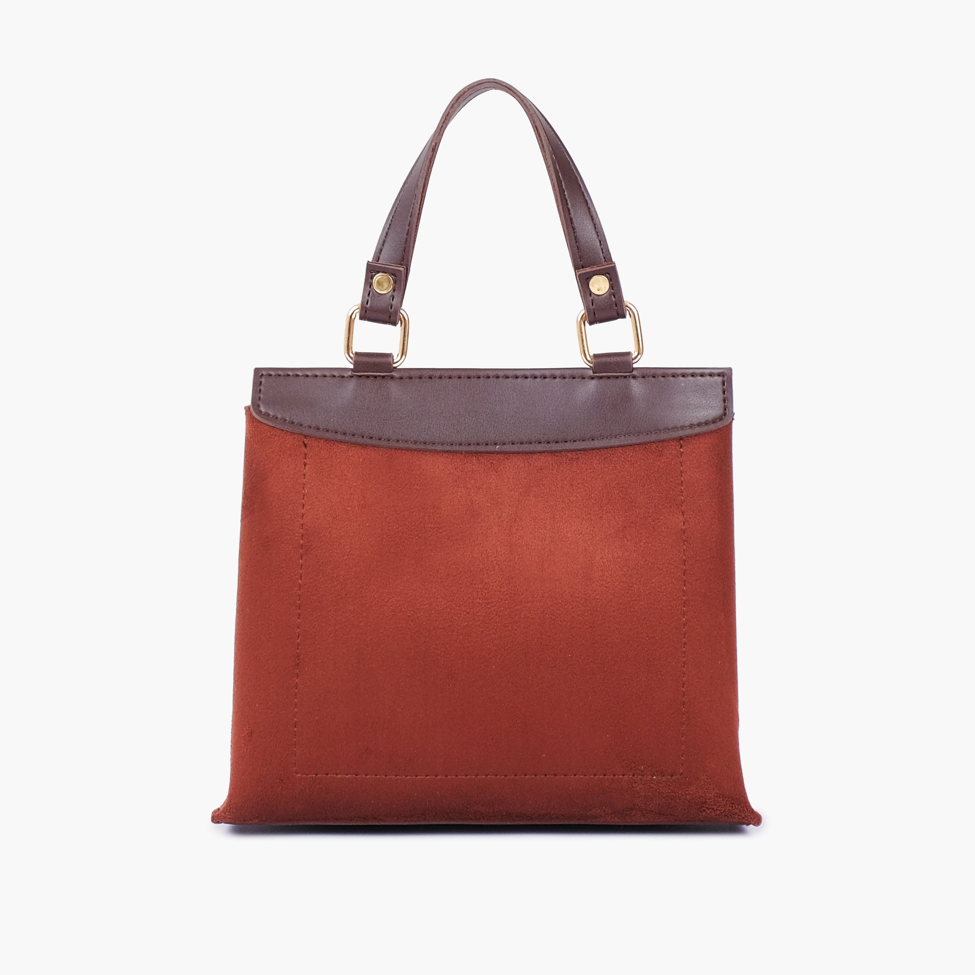 Dark brown suede front lock top-handle mini bag