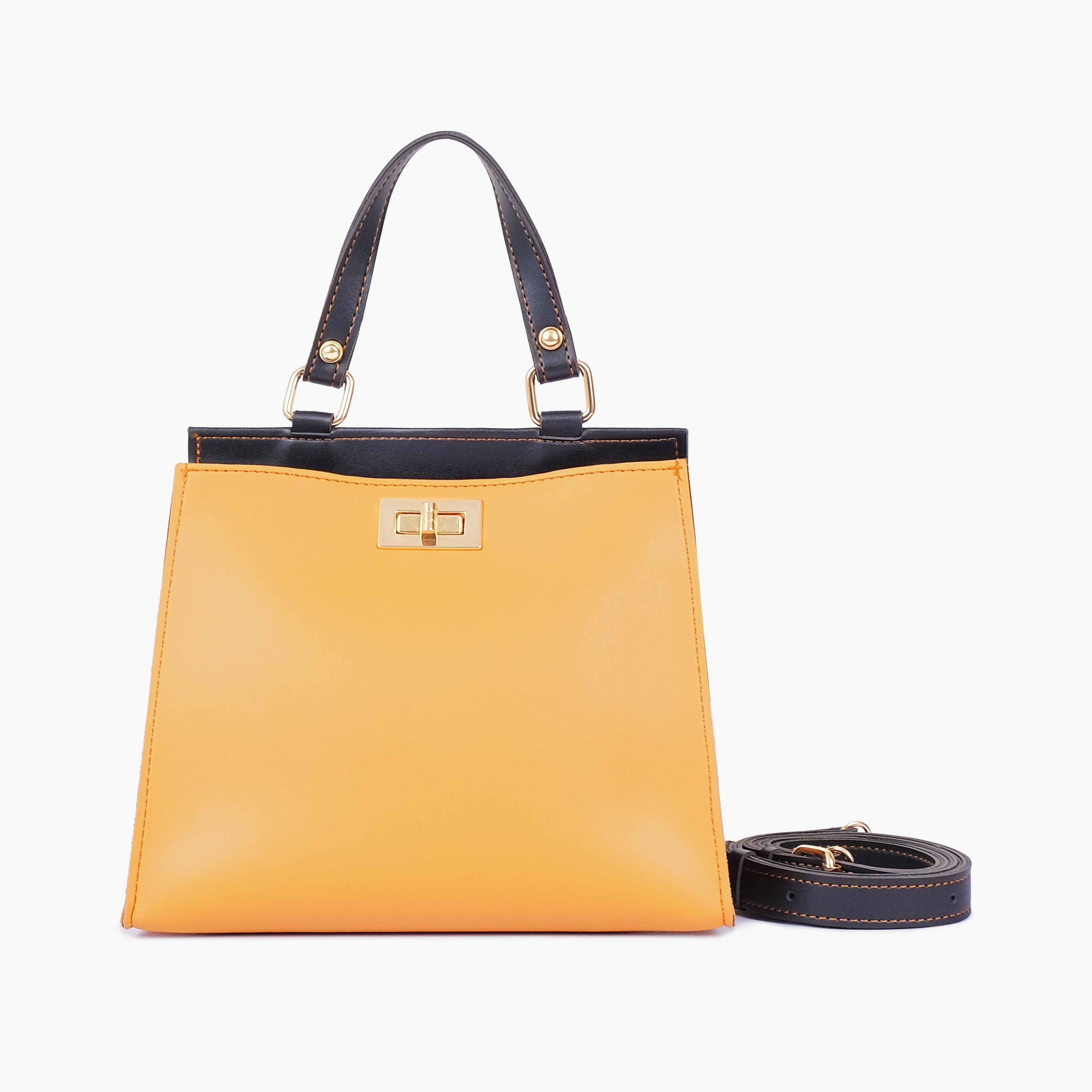 Mustard front lock top-handle mini bag