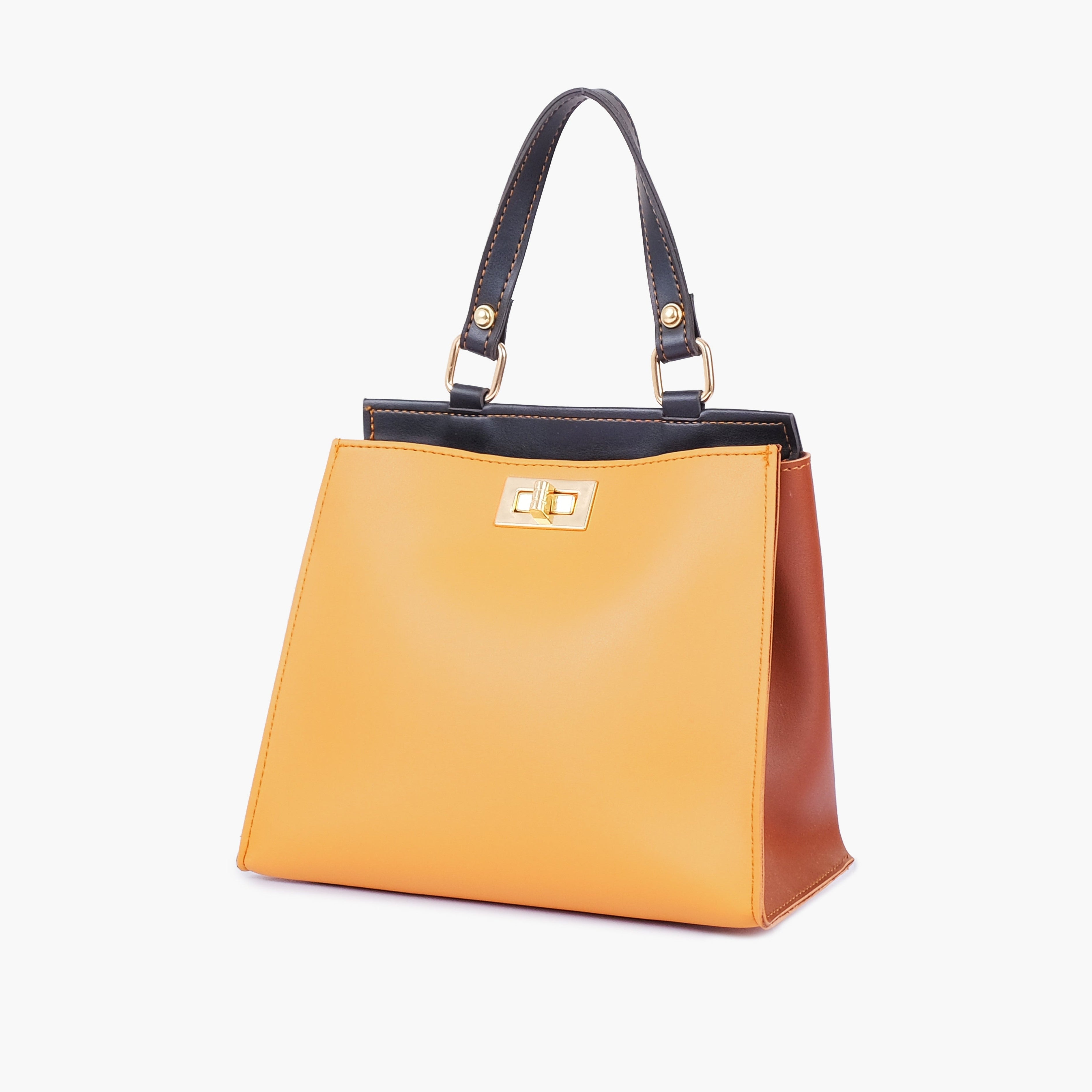 Mustard front lock top-handle mini bag