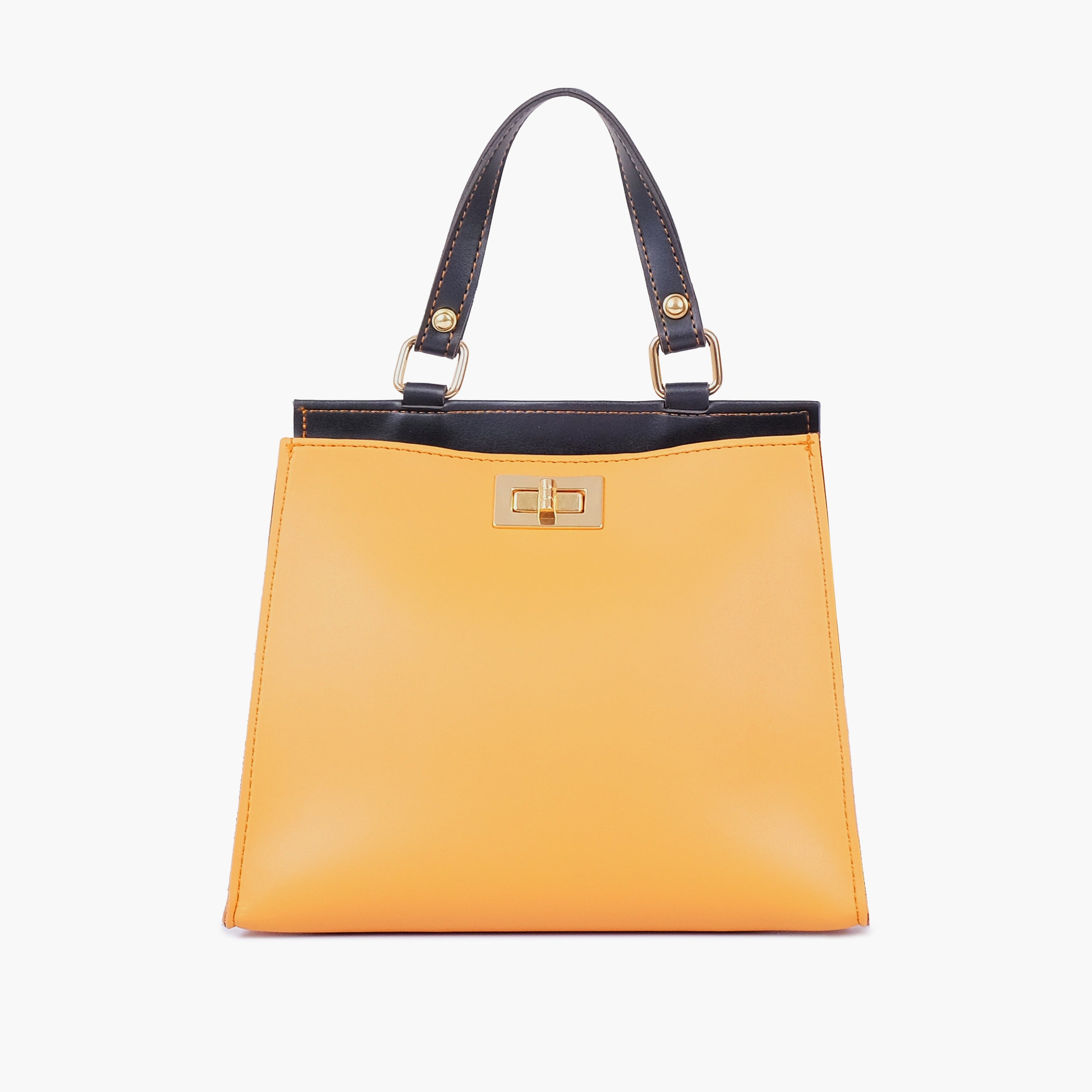 Mustard front lock top-handle mini bag