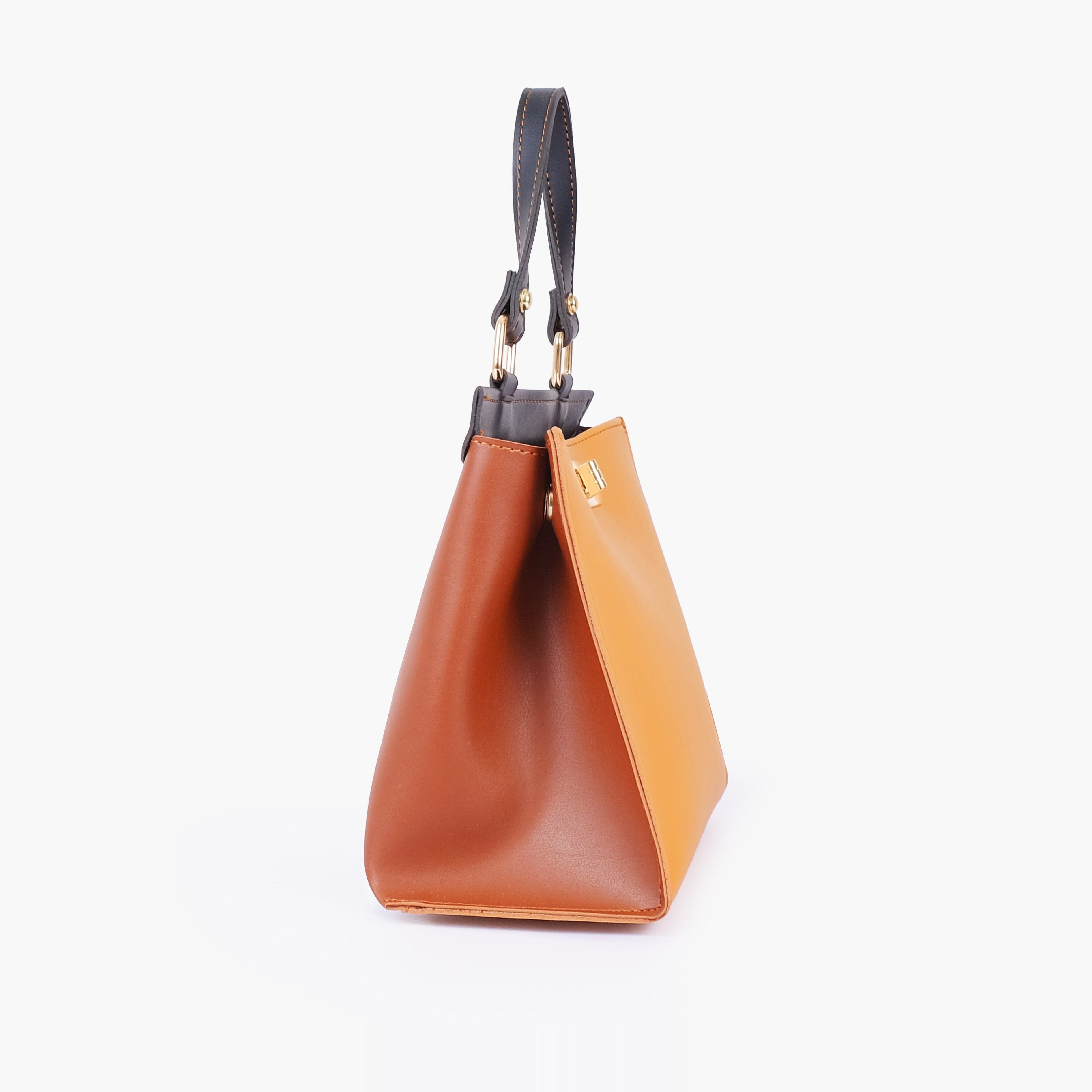 Mustard front lock top-handle mini bag