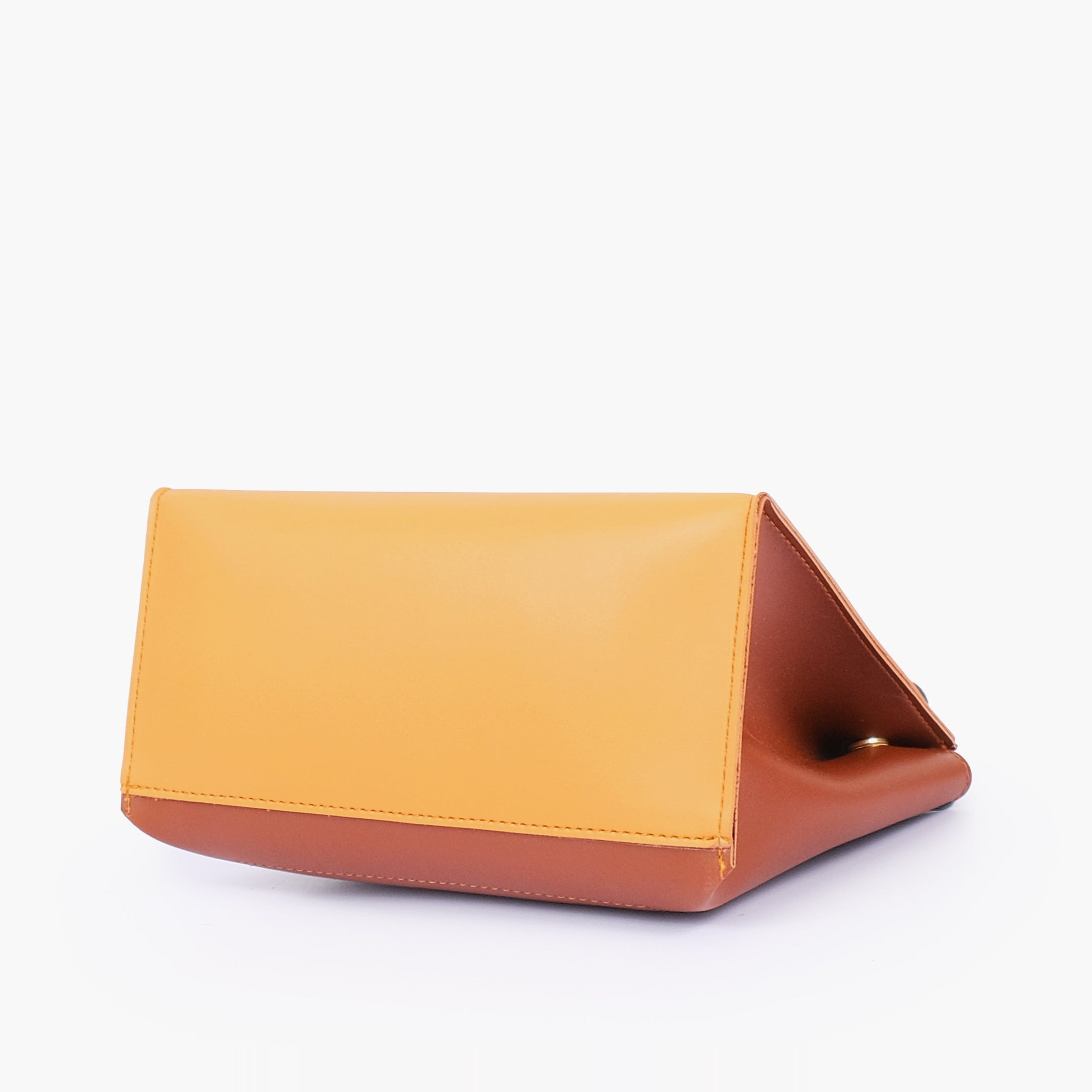 Mustard front lock top-handle mini bag